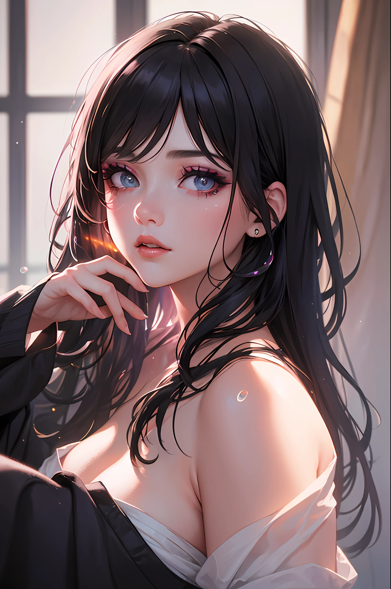 (Masterpiece:1.2), best quality, (illustration:1.2), (ultra-detailed),Eye focus,(Masterfully crafted Glow, pink lens flare), (Cinematic background), hyper details, (delicate detailed), (intricate details), octane render, hdr, (hyperdetailed:1.15), (soft light:1.2), 1girl, beautiful girl, ultra detailed eyes, mature, plump, thick, rainbow painting drops,(supermodel:1.3), paint teardrops, woman made up from paint, entirely paint, splat, splash, indoors, (bioluminescent hair:1.1),(glowing eyes), ((makeup)),(Cinematic masterpiece), fierce, powerful, splashes of colour absolutely eye-catching, (Cinematic headlight), ((caustic)), dynamic angle, beautiful detailed glow, ambient occlusion, ambient light, raytraced reflections,(best illumination, an extremely delicate and beautiful), ((cinematic light)), (soft:2),