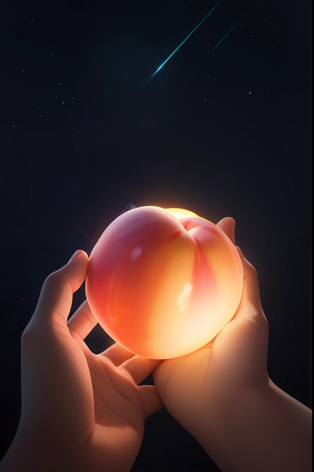 peaches，glowing stars，digital illustrations，glowing stars，Refractive spikes，color difference，and（with light glowing，holofoil：0.6），