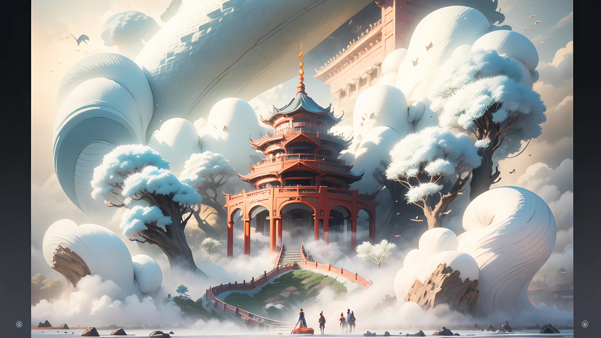 3D white relief,Crafted with meticulous precision,White ivory carving,Chinese illustration on white background,downy,Traditional Chinese style,Oriental landscape painting,Multidimensional paper fog on crafts,Chinese style buildings,super wide angle view,dreammy,8K,𝓡𝓸𝓶𝓪𝓷𝓽𝓲𝓬,A high resolution,8K,(white colors:1.3)