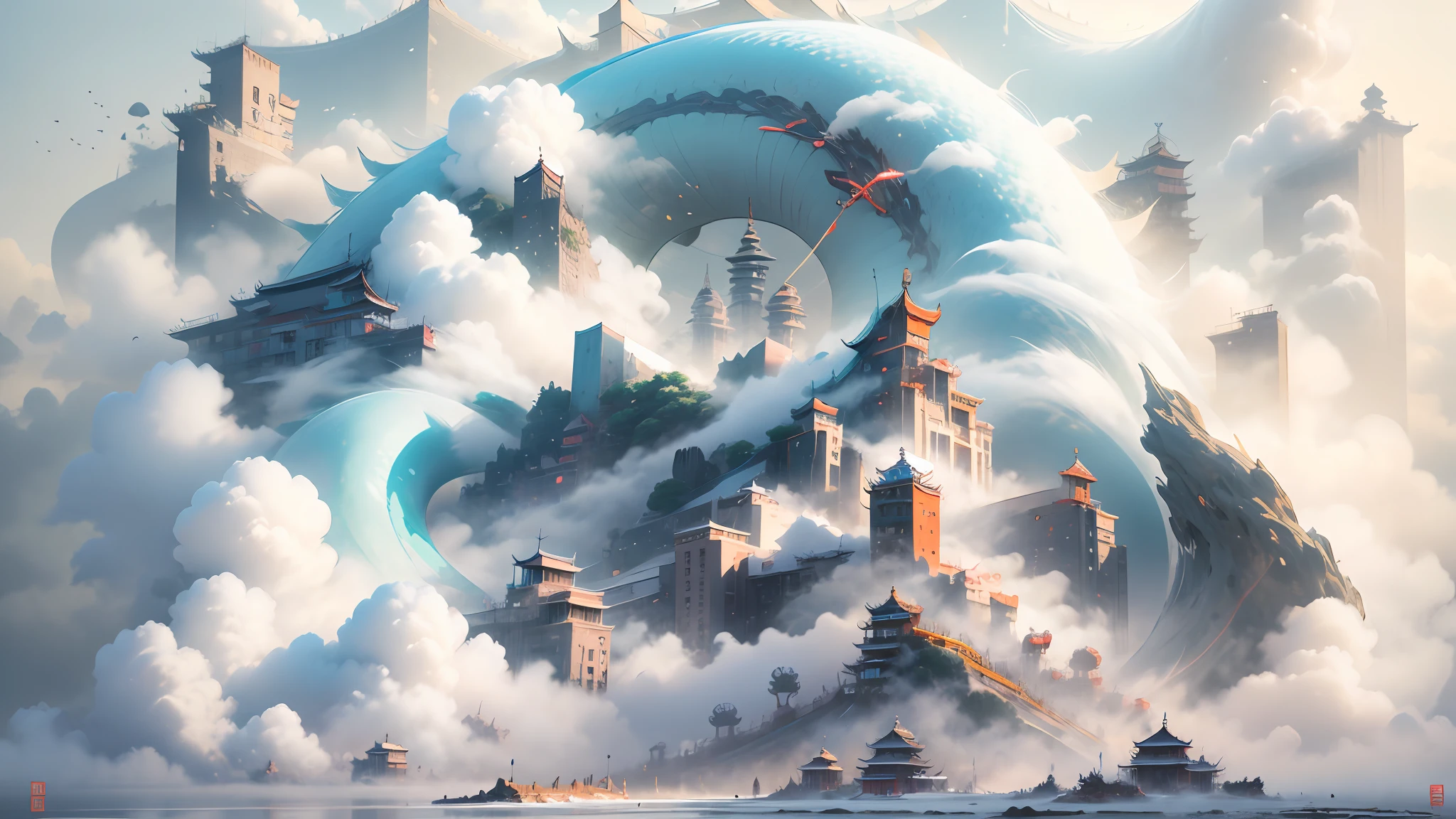 3D white relief,Crafted with meticulous precision,White ivory carving,Chinese illustration on white background,downy,Traditional Chinese style,Oriental landscape painting,Multidimensional paper fog on crafts,Chinese style buildings,super wide angle view,dreammy,8K,𝓡𝓸𝓶𝓪𝓷𝓽𝓲𝓬,A high resolution,8K,(white colors:1.3)