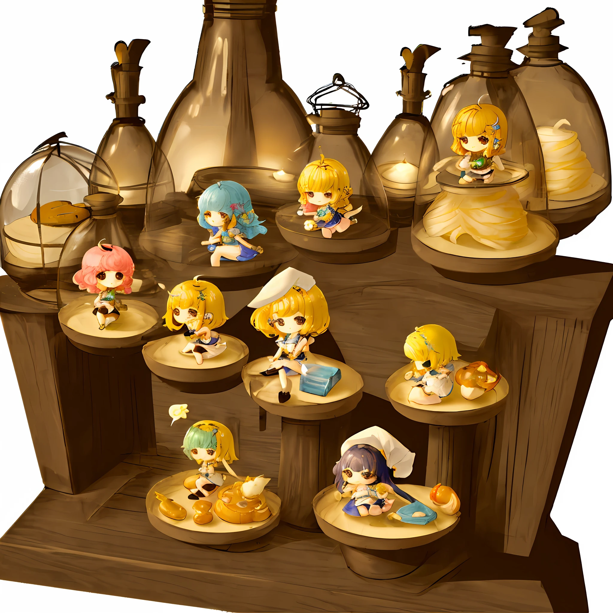 [(White background:1.4)::5],(tchibi:1.3),Bottle bottom,lighthouse,pedestal,Floor,(delicacies:1.8)Nudie，the breasts are large