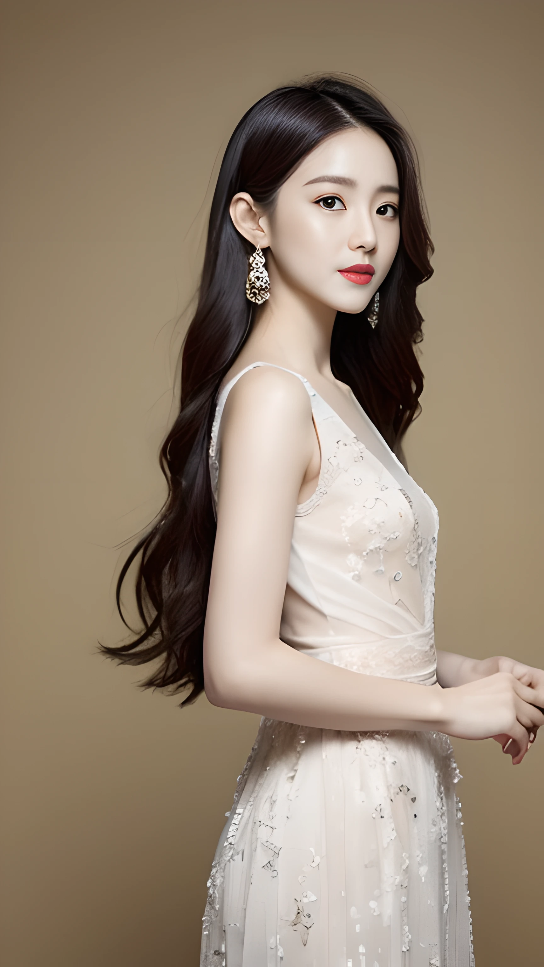 A woman dressed in a flowing dress poses for a photo，A photograph inspired by Ma Yuanyu，tumblr，realisitic，dilraba dilmurat，beautiful Korean women，Korean girls，cute korean actress，Beautiful Korean young woman，gorgeous korean young woman，Young and cute Korean face，Kim Young-hin，ruan jia beautiful！，Korean female fashion model