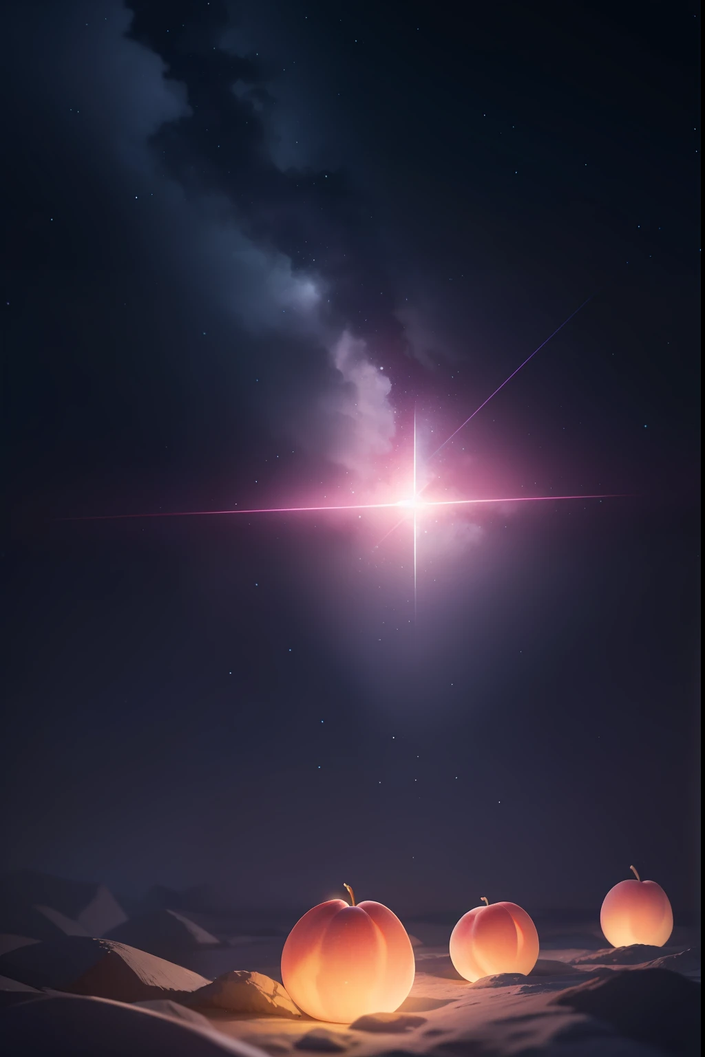 peaches,glowing stars,digital illustrations,glowing stars,Refractive spikes,color difference,and(with light glowing,holofoil:0.6),