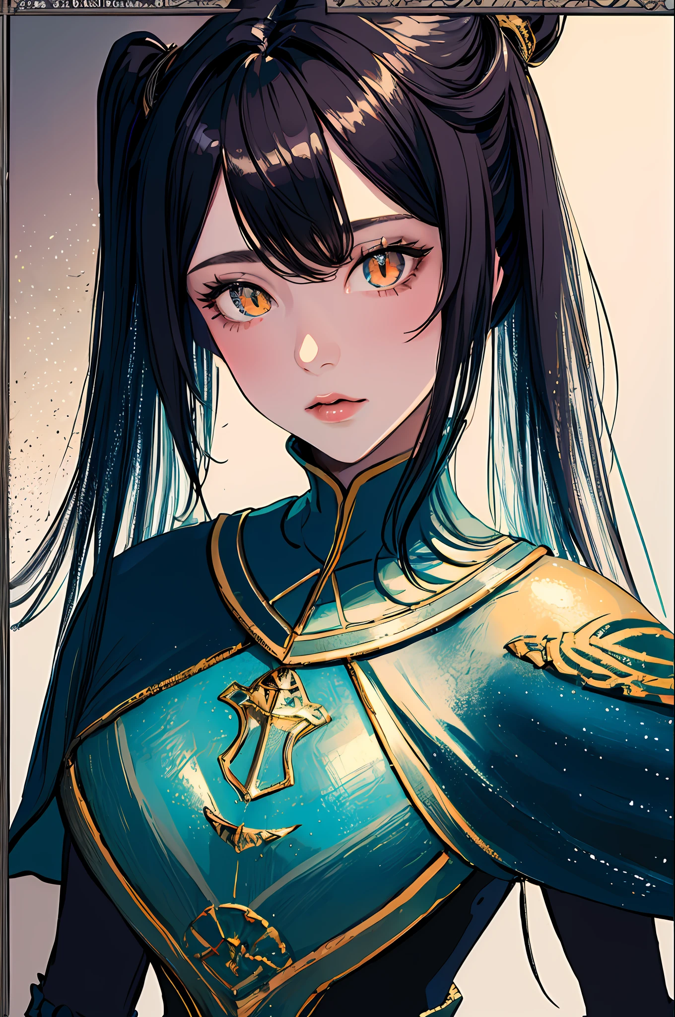 (masterpiece, top quality, best quality, official art, beautiful and aesthetic:1.2), cateyes,1girl, solo, armour, magic, light particles, upper body, extreme detailed, highest detailed, optical mixing, playful patterns, lively texture, unique visual effect