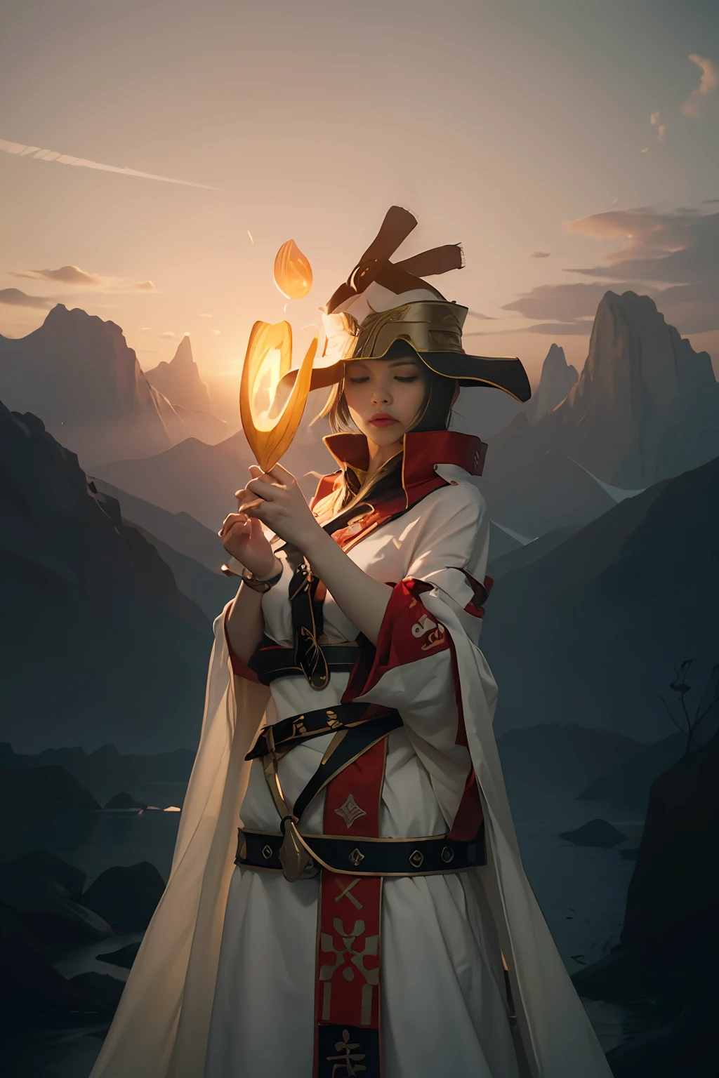 (1girl:1.3),solo,__body-parts__,
official art, unity 8k wallpaper, ultra detailed, beautiful and aesthetic, beautiful, masterpiece, best quality,Fantastical Atmosphere, Calming Palette, Tranquil Mood, Soft Shading,
Miko priestess, charm spell, talisman familiar, shrine maiden duties,