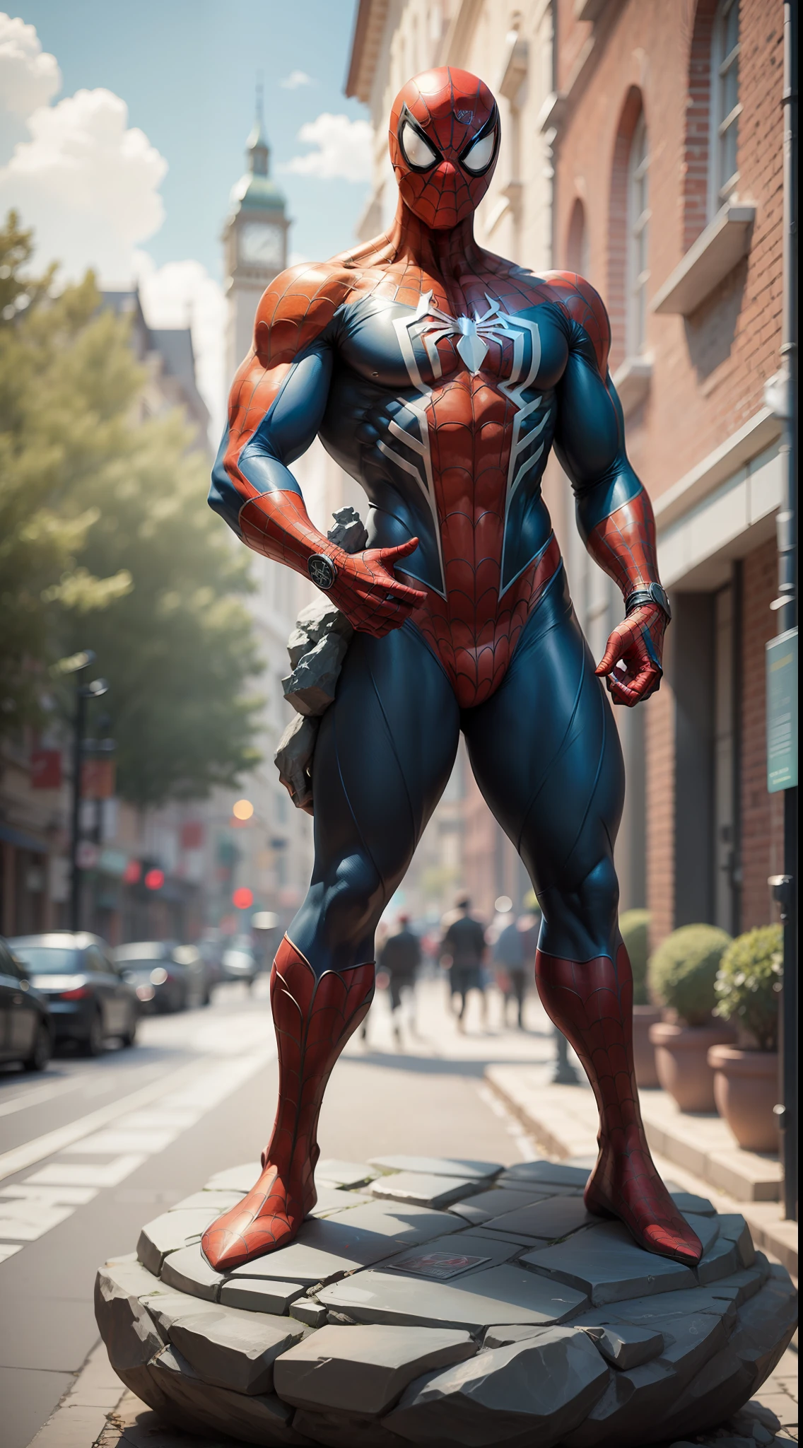 spiderman stone statue