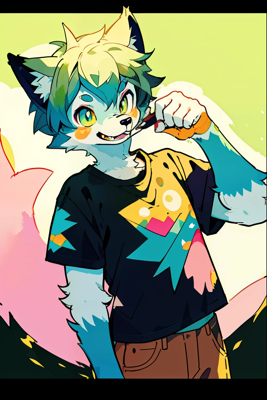 werewolf, A detailed illustration as a t-shirt design, Nature, splash, t-shirt design, pastel tetradic colors, vector art, cute and quirky, fantasy art, watercolor effect, bokeh, Adobe Illustrator, hand-drawn, digital painting, low-poly, soft lighting, retro aesthetic, focused on the character, 4K resolution, photorealistic rendering,