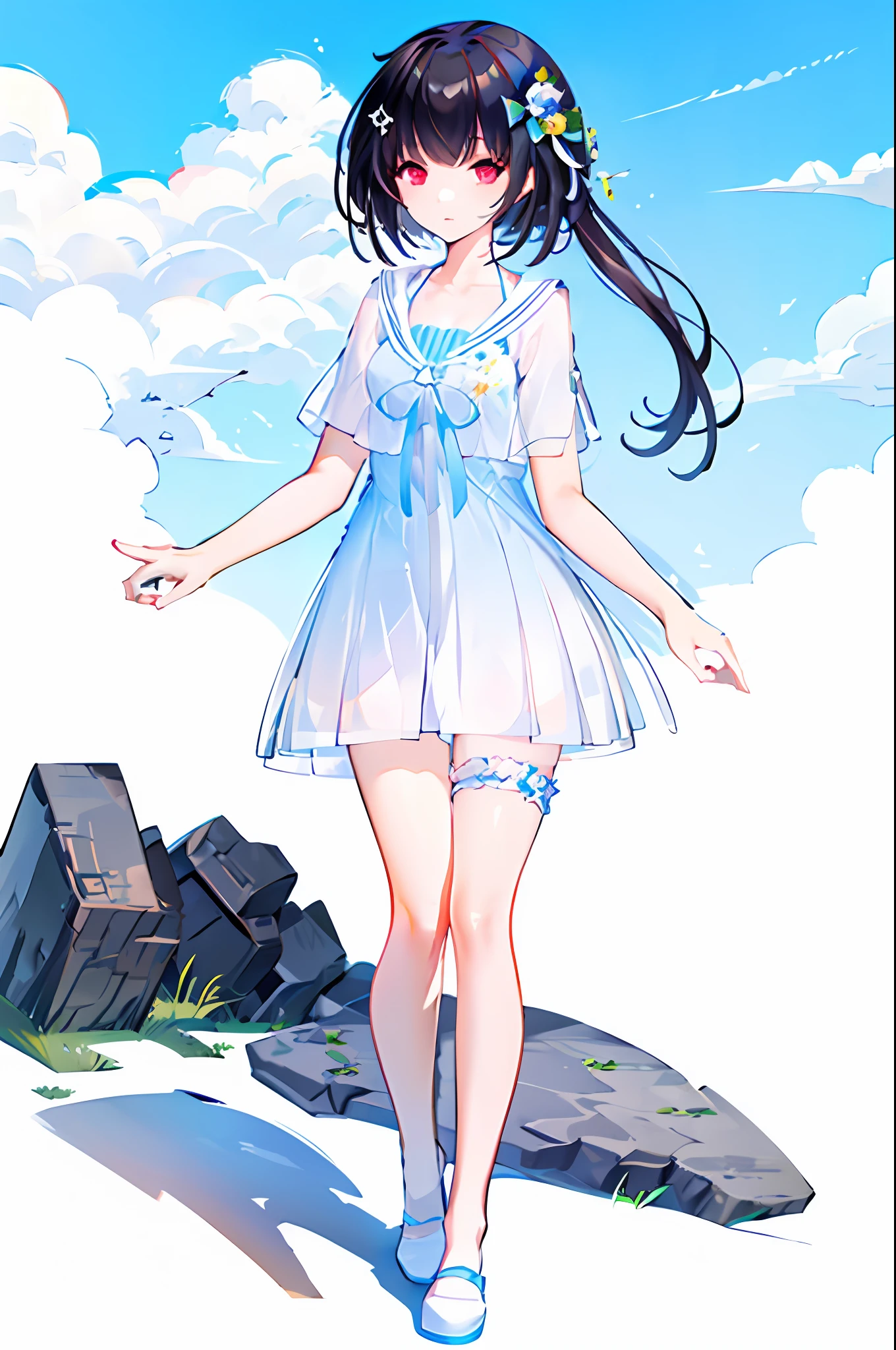 yousa,1girl,, masterpiece, best quality, flower field, blue sky,