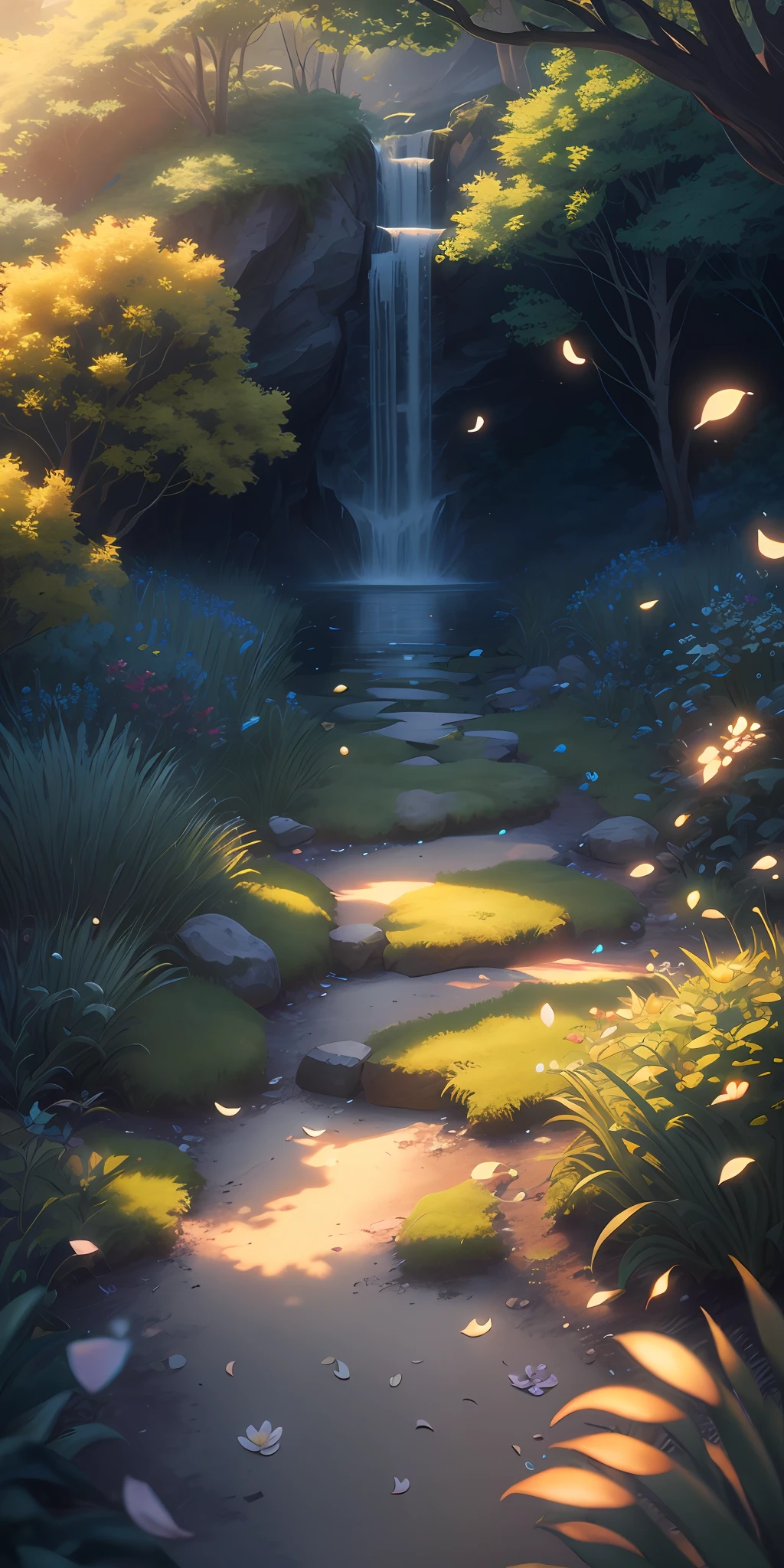 Masterpiece, best quality, (very detailed CG unity 8k wallpaper) (best quality), (best illustration), (best shadows) Nature', blue sea,delicate leaves petals of various colors falling in the air light Tracking, super detailed --v6