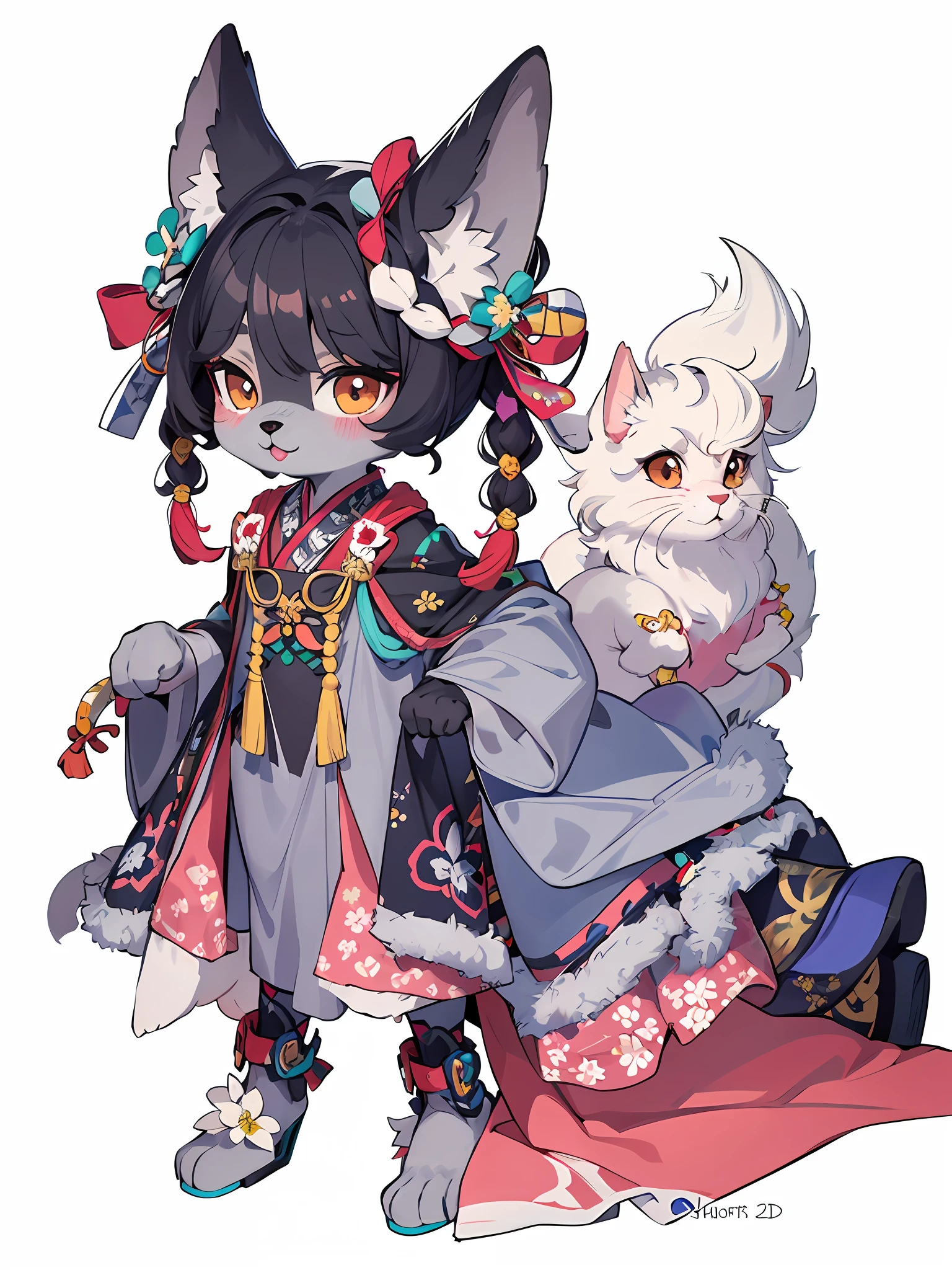 anime - style drawing of a cat with a dress and a bow, ((wearing aristocrat robe)), fursona!!!!, female fursona, lineless, fursona commission, fursona art, female furry mini cute style, full body adoptable, fullbody commission for, low res, wearing fancy clothes, furaffinity fursona, author:Master of Han Chinese,SakuraNS,Koi