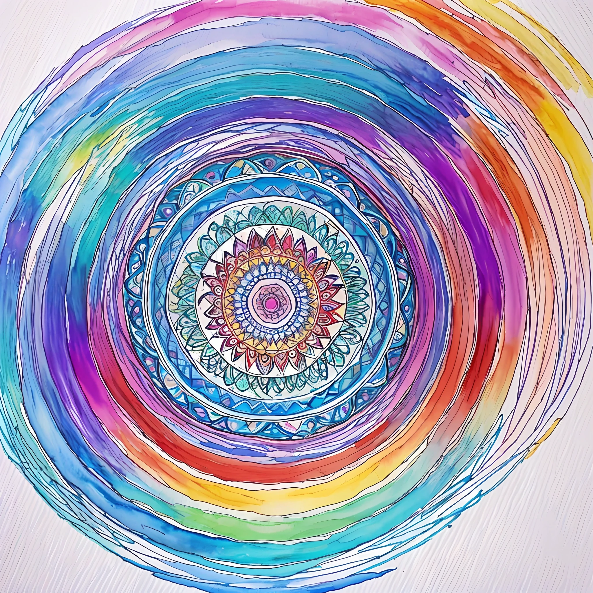 Mandala inspired by the 7 chakras、symbolic、Round、watercolor inpaint、out of focus、Blurred、Not much detail is drawn、psychedelic art style、Abstract、Extremely pale mint color、Lotus Mandala、white backround、colorful mandala、Mystical geometric patterns、Rainbow Gradient Bloom