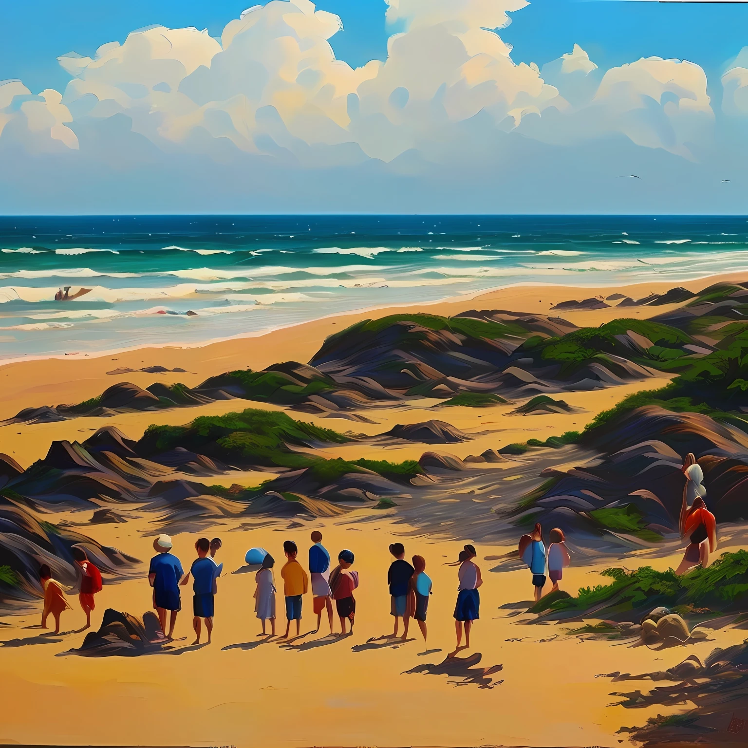 beachside,summer day,crepuscular,OilPaintStyle,Panorama Figures,Before the typhoon made landfall --auto