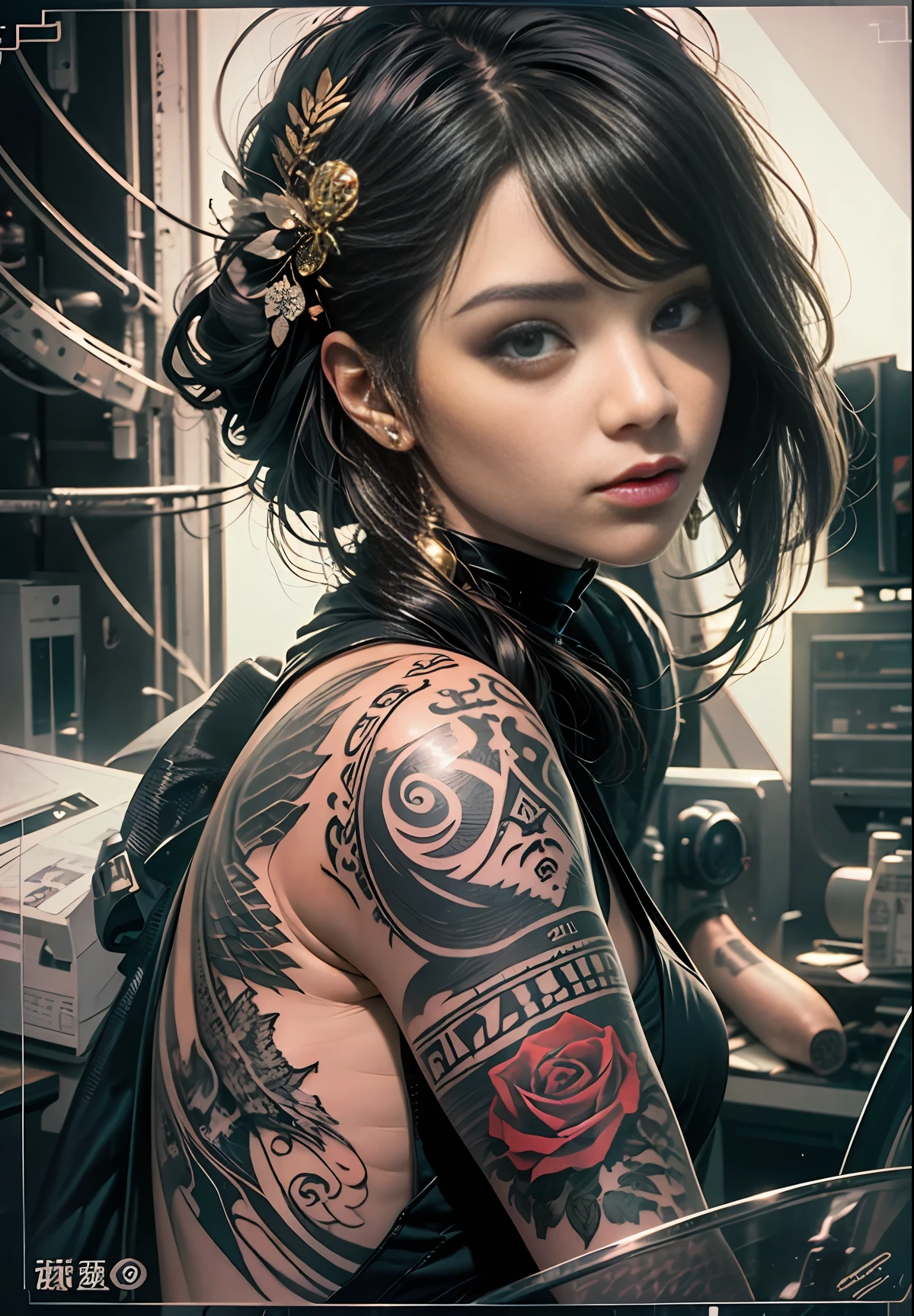 white and black, Use multicolored black、Rosa、the golden ratio、Black and gray tattoo、Girl 1,Chicano tattoo、Large lower milk