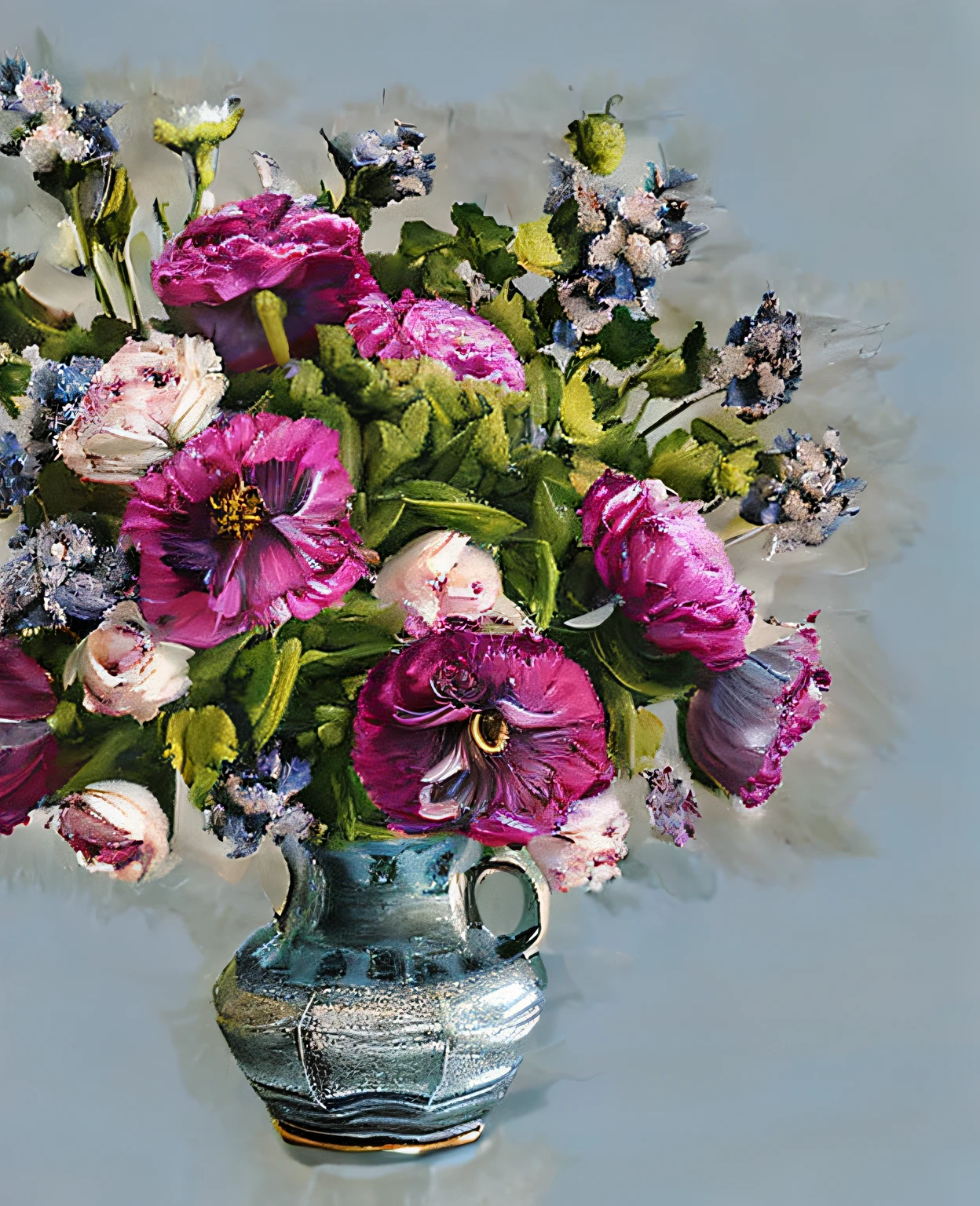 Still life with a baroque bouquet of paonies in vase, black background, highly detailed, sharp focus, professional, 4k, max detail, god rays, highres,high detail, sharp focus, smooth, aesthetic, extremely detailed, baroque, detailed facial features, hand model, petite, delicate, innocent, intricate details, spring flowers blooming,