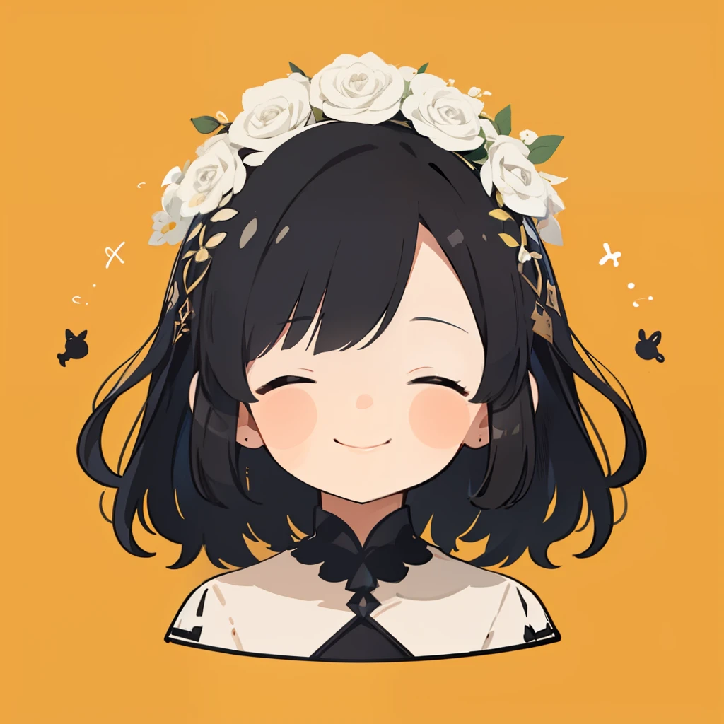 Flat avatar， 1girlhugebreasts， 独奏， ssmile， head portrait， simple backgound， A dark-haired，white wedding gown，Black and white stick figures，