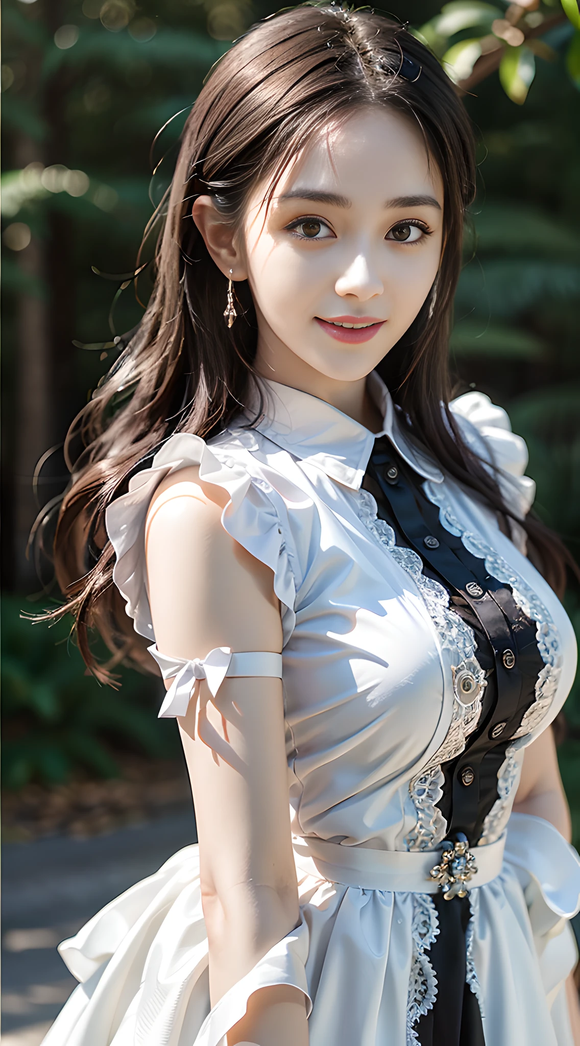 (masterpaintings),((Super meticulous)),(High detail CG illustration),(unexpressive),(beste-Quality:1.2),Realistic 8K UHD,Hi-Def,(1girl huge large breasts:1.2),there is a woman that is posing for a picture in a park, sakimichan, Perfect white haired girl, Anime girl in real life, Urzan, 🌺 CGSesociety, cruel korean goth girl, style anime, Korean girl, shikamimi, JK school uniform, white shirt and grey skirt, Surrealism female student, sensual gloomy style, anime-inspired,High quality texture,Intricate details,Detailed textures,filigree,high detailing,extremely details CG,Highqualityshadow,Realistic reproduction of the face,Detailed beautiful and delicate face,Detailed beautiful and delicate eyes,Brown pupils,perfect proportioned face,depth of field,Cinematic light,lens halo、raytrace、see‐through、20 yrs old、Prominent Nose、elongated face、Tall girl、(big-eyed eyes:1.2)、Blushlush、Glossy lips、perfect body figure、slimification、Particles of Light、(a narrow waist:1.3)、middlebreasts,Distinct_image,A high resolution,(shiny shiny skin),single focal,(brown hair),(Delicate beautiful eyes and detailed face),(Detailed face),(Striped hair),light source contrast,Medium hair, ((Smile with)), (PureErosFace_V1:0.5) , (Urzang-6500-V1 Edition.1:0.5),