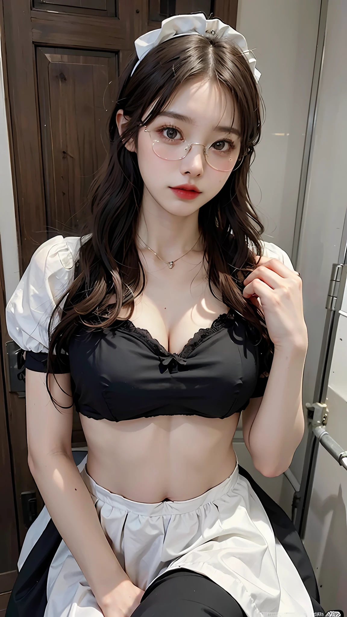 huge-breast、beautiful a girl、high picture quality、Like a shot with an SLR、Goth Fashion、Loliashion、maid clothes、take off clothes、undergarments、Navel out、eye glasses