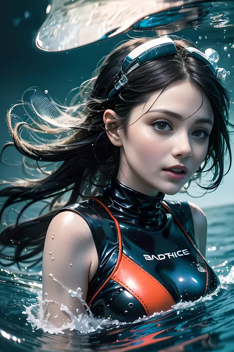 1girl，（lewd：1.0），multiple hands，crowd of，wet suit，​masterpiece，the best quality，abundantly detailed （high-angle：1.5），deep dark b...