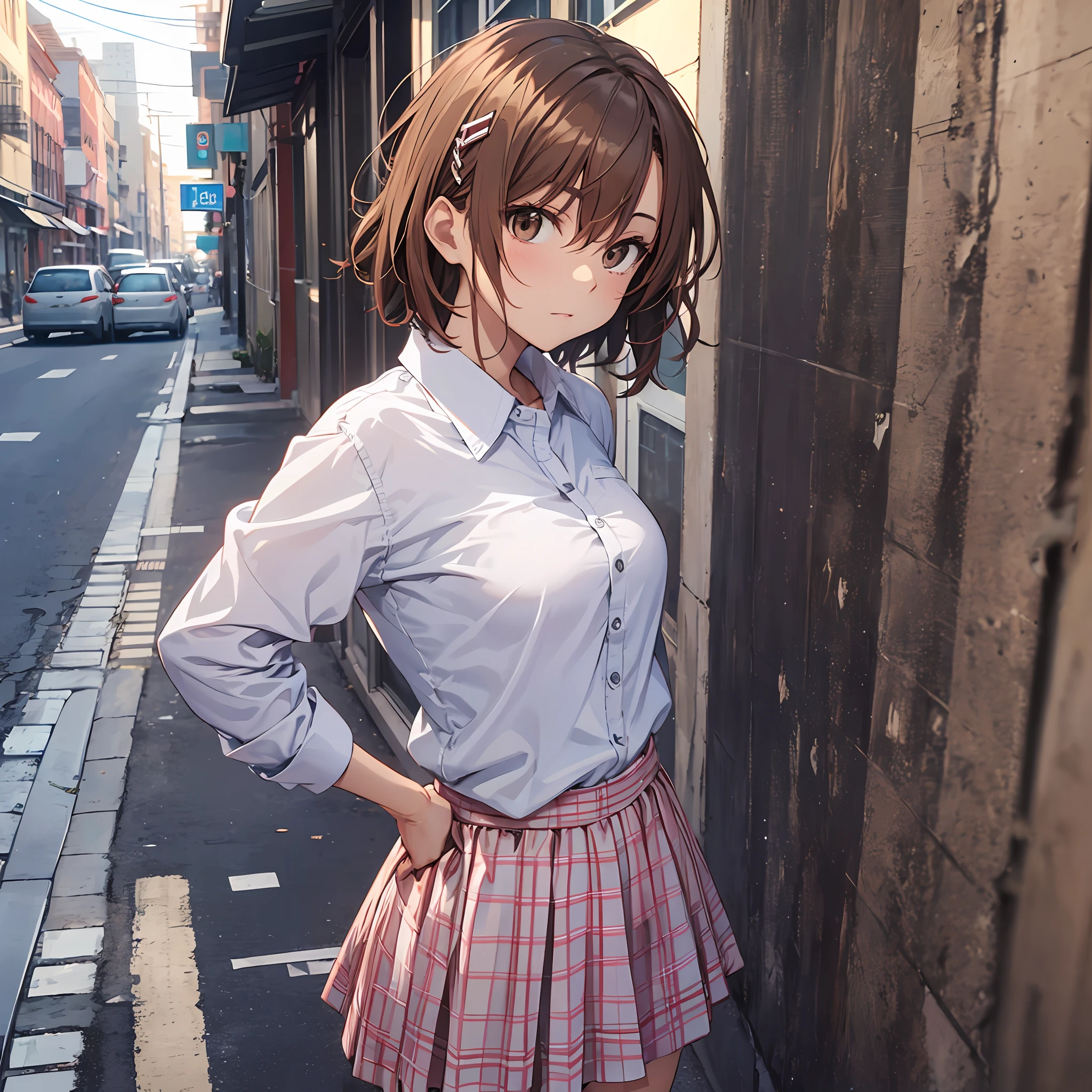 masterpiece, beste-Qualit, Misaka_mikoto, Brown-eyed, Short_hair, Small_Breast,) Random Posing In the street