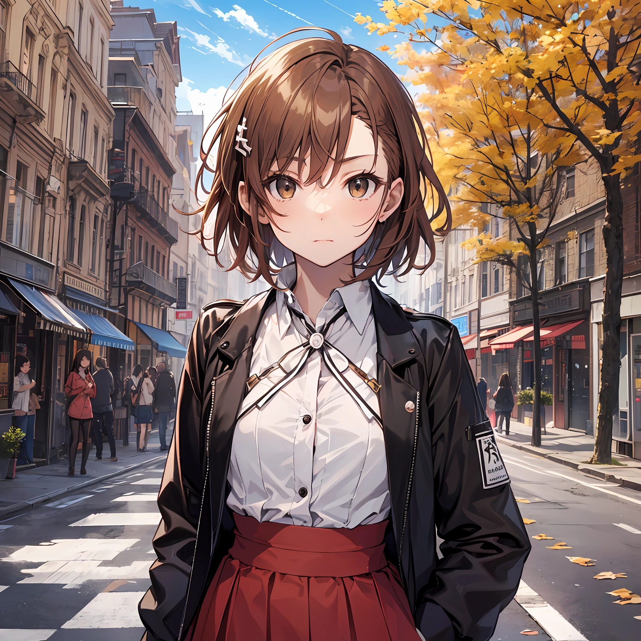 masterpiece, beste-Qualit, Misaka_mikoto, Brown-eyed, Short_hair, Small_Breast,) Random Posing In the street