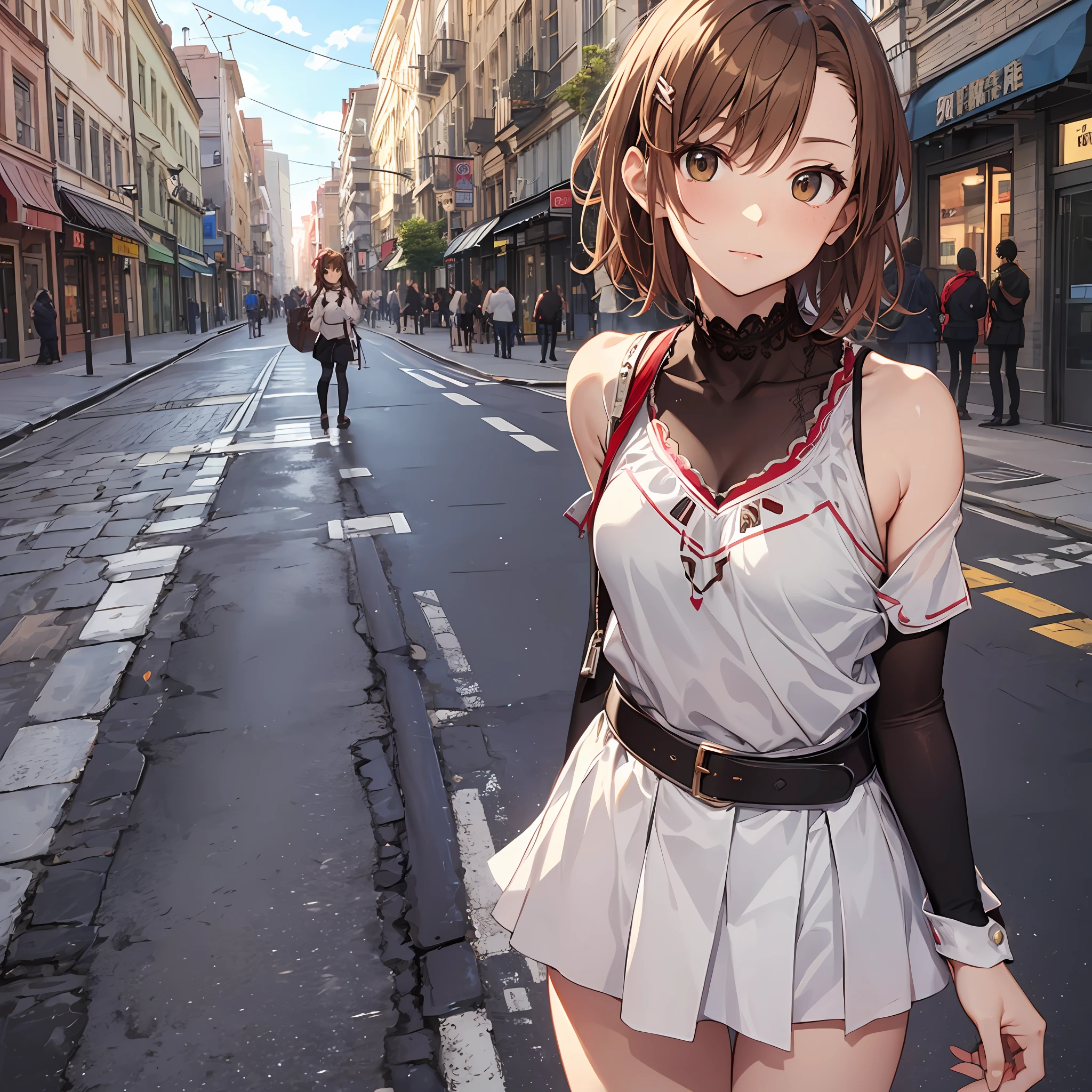 ​masterpiece, beste-Qualit, Misaka_mikoto, Brown-eyed, Short_hair, Small_Breast,）　　Random Posing　In the street　Random View