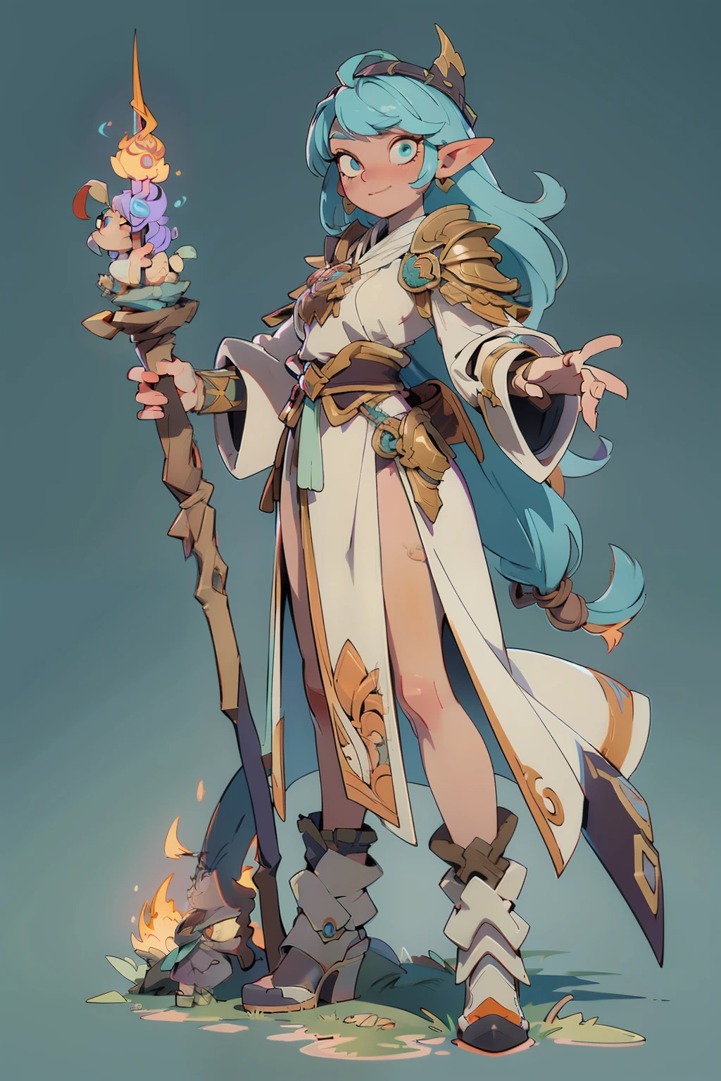 An elven magician,The huge body shape of the male character,Surrounded by magical effects,Very thick arms,Very exaggerated armor,Surrounded by special effects of fire magic,Determined eyes、fullllbody、Clear facial features,Exquisite mage robes,Amazing facial features,Delicate staff,There is a brilliant gemstone at the tip of the staff,Sharp eyes,Feeling of security,Complex design,boots,grass field、steins,Game model,Full body character design,Stunning lighting,C4D,oc rendered,cinematic rim light,Fine light,tmasterpiece,super detailing,Epic composition,The ultra -The high-definition,high qulity,32K