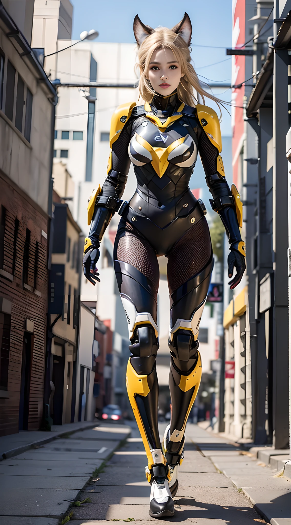 Alain mecha gear boy girl,fullllbody,(Yellow-and-white color-block ceramic mech shell:1.3),Tall andelegant,Slender figure,The model poses beautifully,,unreal-engine,8K rendering,in full color,Extreme,The ultra -The high-definition,Hyperrealistic art,Extreme,masterpiece,illustratio,Extremely beautiful,CG,unified,Wallpapers,offcial art。Hyper-realistic、Amazing、filigree、extremely detaild的 CG unified 8k wallpapers,(photorealestic,realisticlying:1.37),( the complex background:1.9),