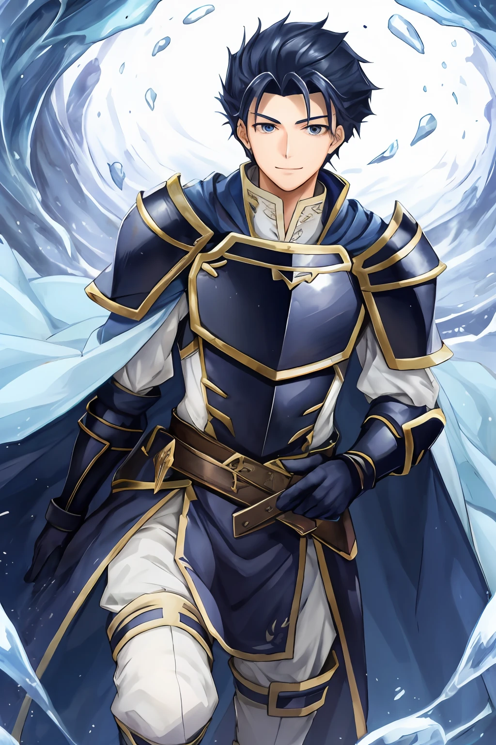 Hector Fey, 独奏, looking looking at viewer, ssmile, mitts, 1 man, Covered in white slime,Male focus,Tentacles wrapped around thighs, cloaks, Armour, Shoulder armor,