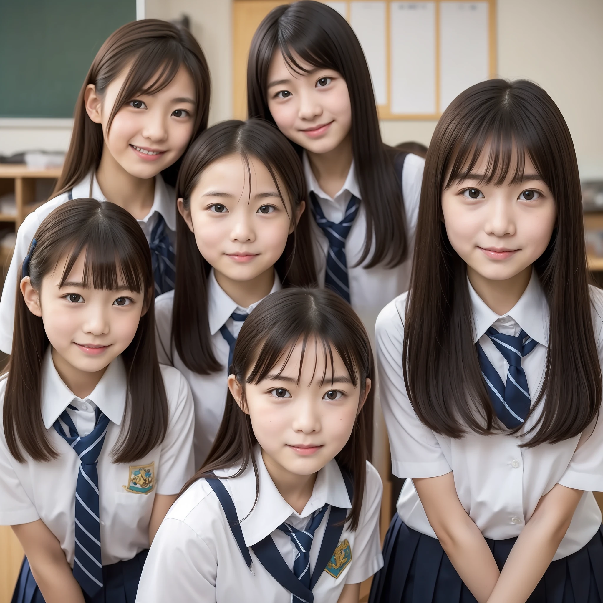 Japanese high school girls、But a baby-faced loli face。The place is a school classroom。Changing uniforms。hugetits。