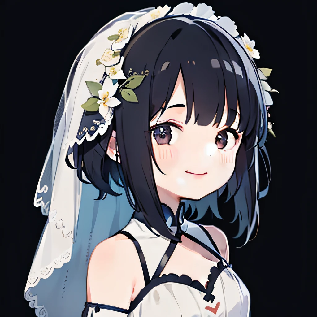 Flat avatar, Girl in wedding dress, 独奏, ssmile, head portrait, simple backgound, A dark-haired,
