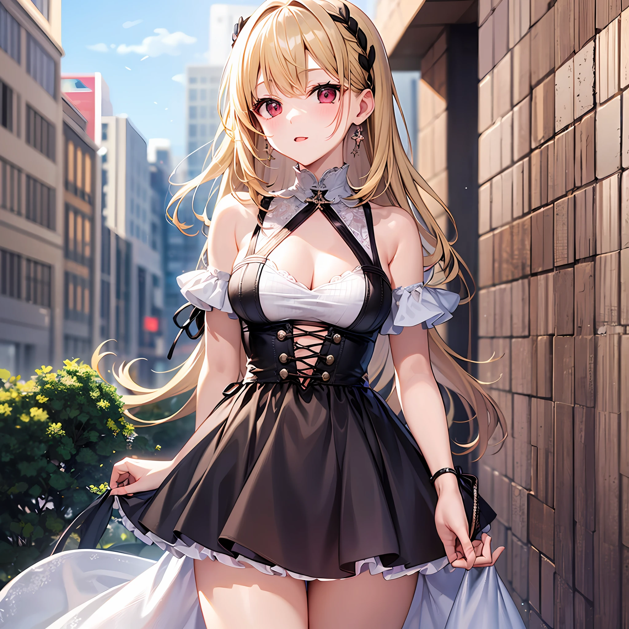 One blonde girl、red eyes、Party Dresses