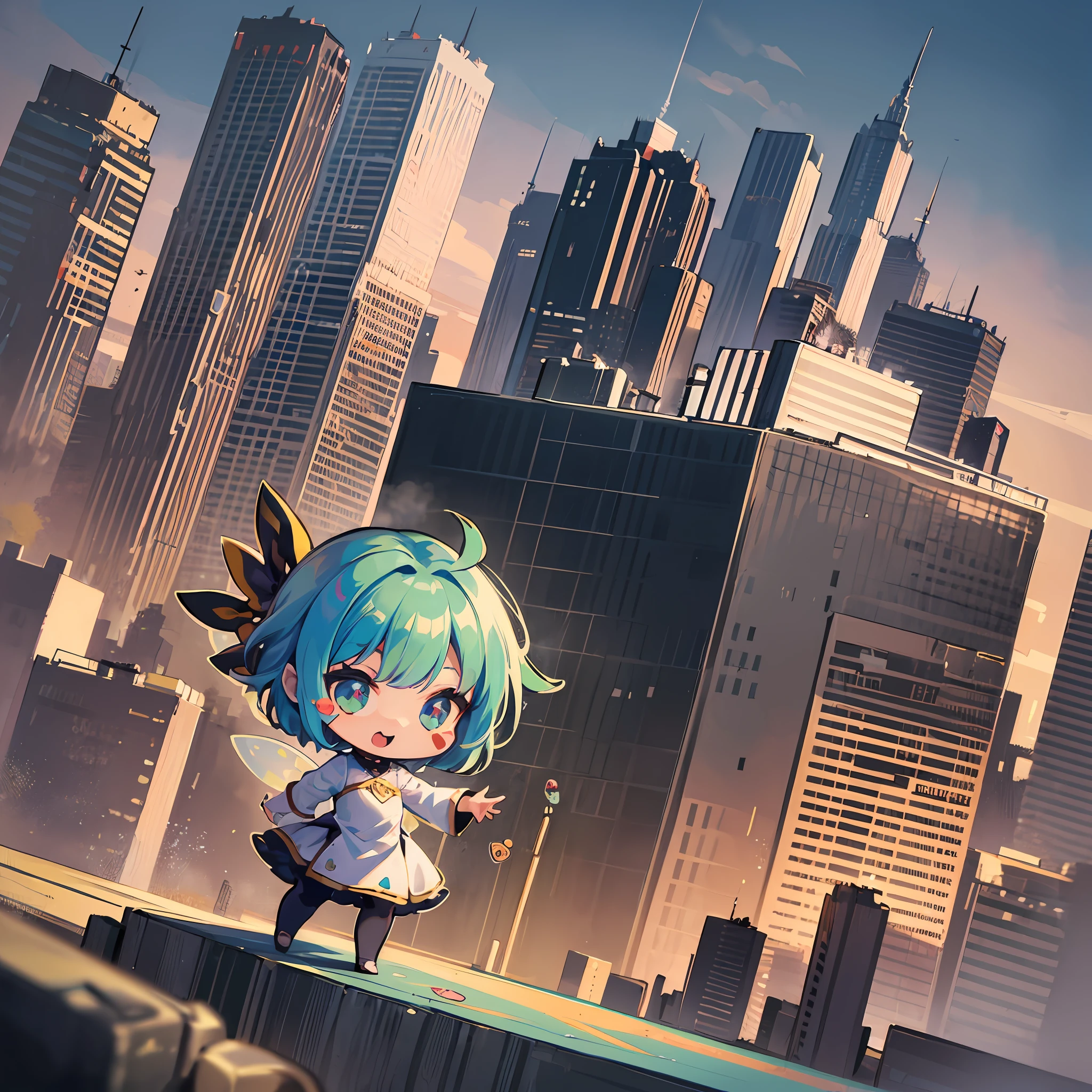((a sticker:1.5)))、((Chibi Chara))、(((tank)))、((Destroy the city))、shot、1girl in、Strongest、Chibi Chara、fullllbody、Pastel colors hair、Fairy tale、Fantastical、masuter piece、beste-Qualit、high-level image quality