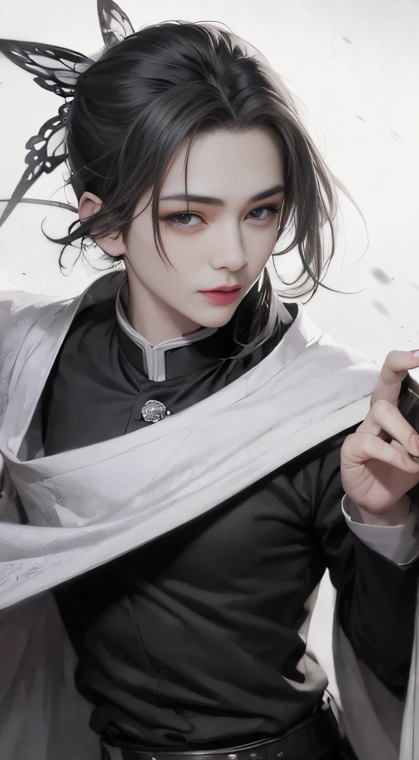 A 20-year-old heroine,length hair,Hanfu,Robe,Handsome face shape,Fierce and evil,The eyes are murderous,looking straight the viewer,true to life:1.2