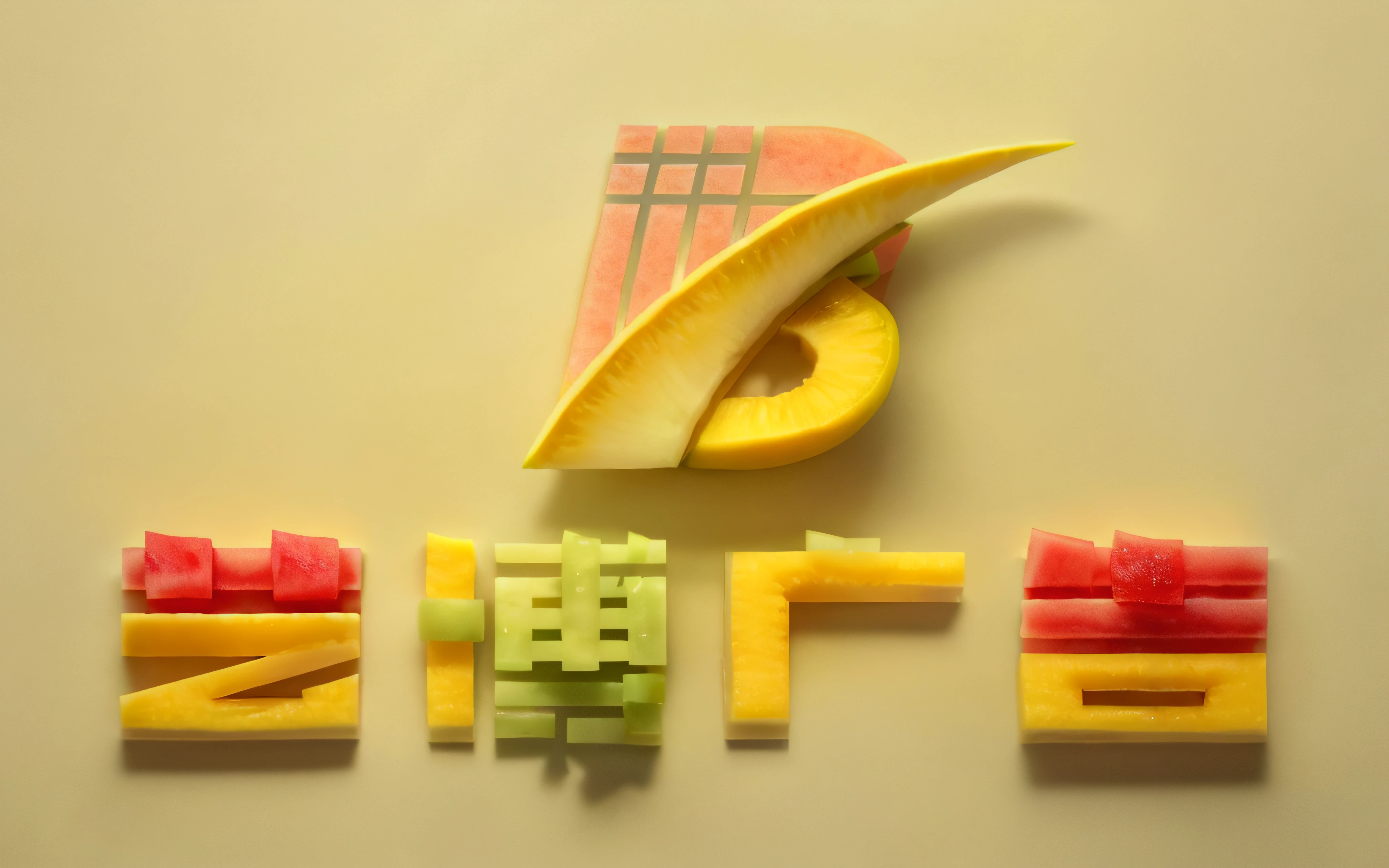 Top top-down view,HighestQuali,Ice cubes in the background,The prospect is((Cut yellow mango flesh))Place flat in a clear glass dish,Some watermelon seeds are scattered on the flesh of the watermelon,studio lit,realengine,ommercial photography