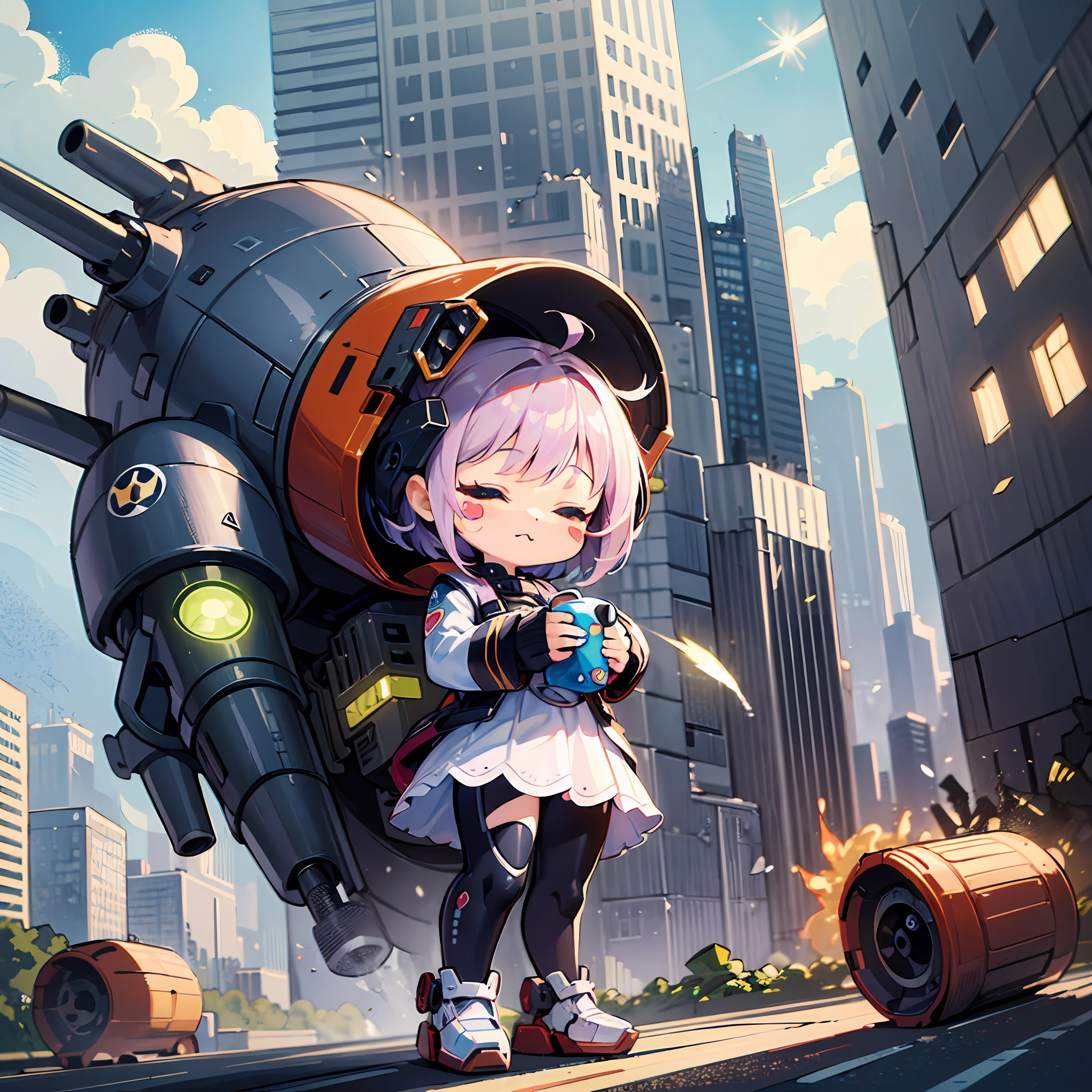 ((a sticker:1.5)))、((Chibi Chara))、(((missile pod)))、((Destroy the city))、missile、Fluffy、1girl in、Strongest、Chibi Chara、fullllbody、Pastel colors hair、Fairy tale、Fantastical、masuter piece、beste-Qualit、high-level image quality