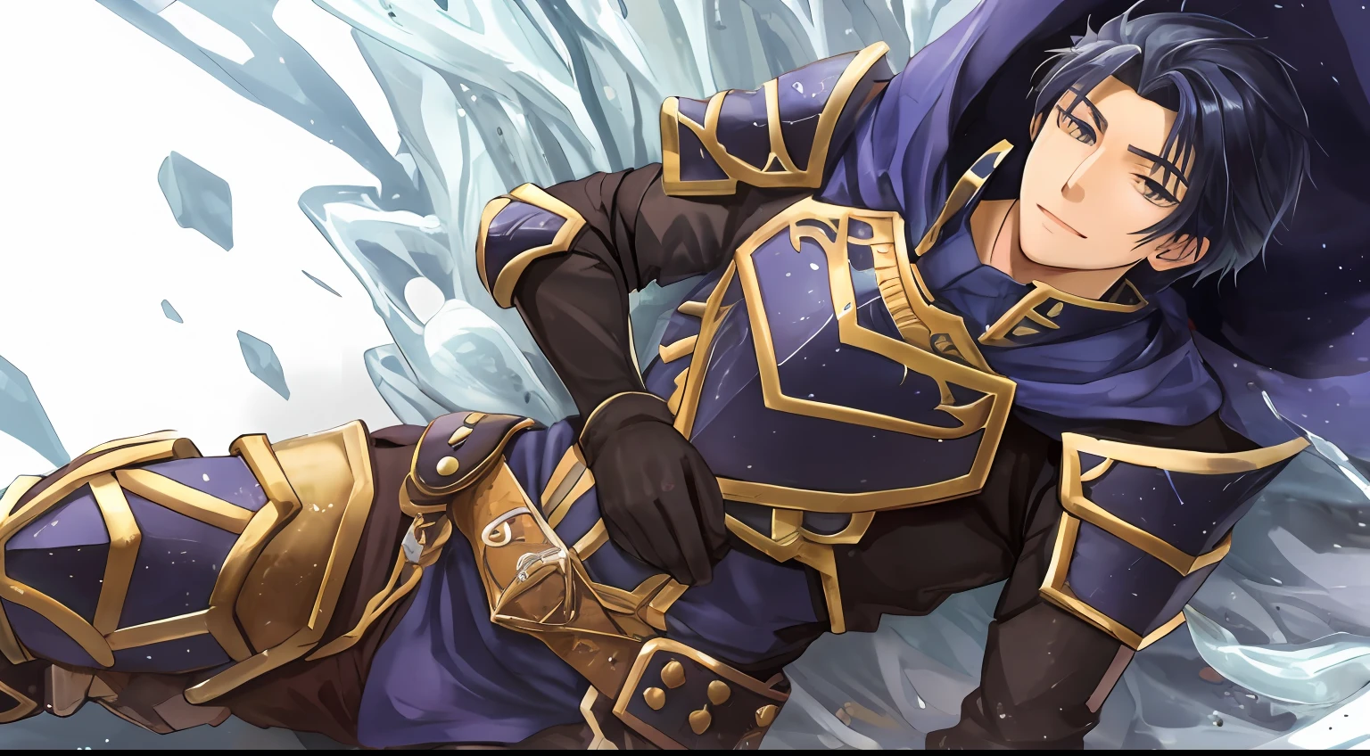 Hector Fey, 独奏, looking looking at viewer, ssmile, mitts, 1 man, Covered in white slime,Male focus,Tentacles wrapped around thighs, cloaks, Armour, Shoulder armor,
