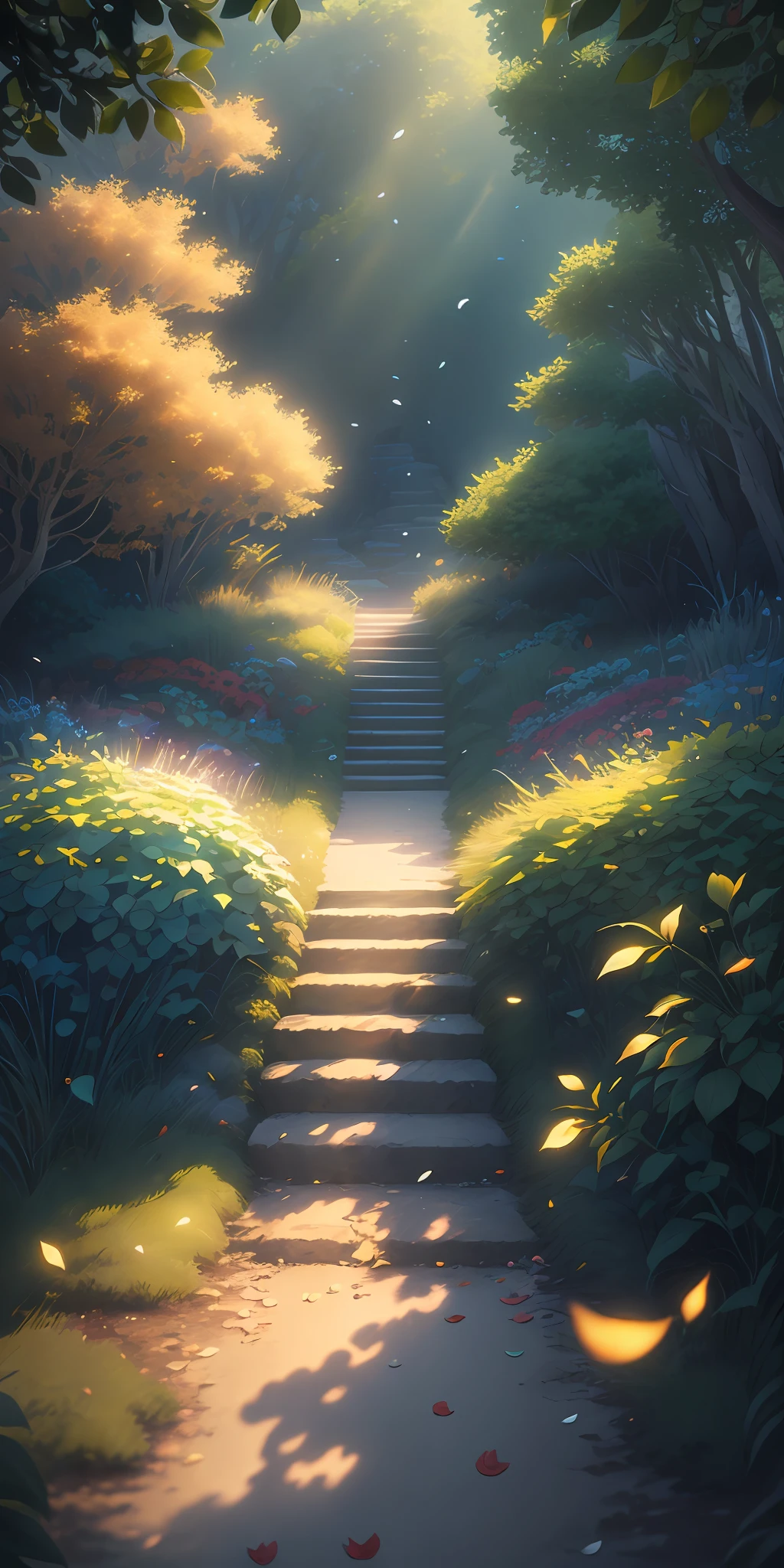 Masterpiece, best quality, (very detailed CG unity 8k wallpaper) (best quality), (best illustration), (best shadows) Nature', blue sea,delicate leaves petals of various colors falling in the air light Tracking, super detailed --v6