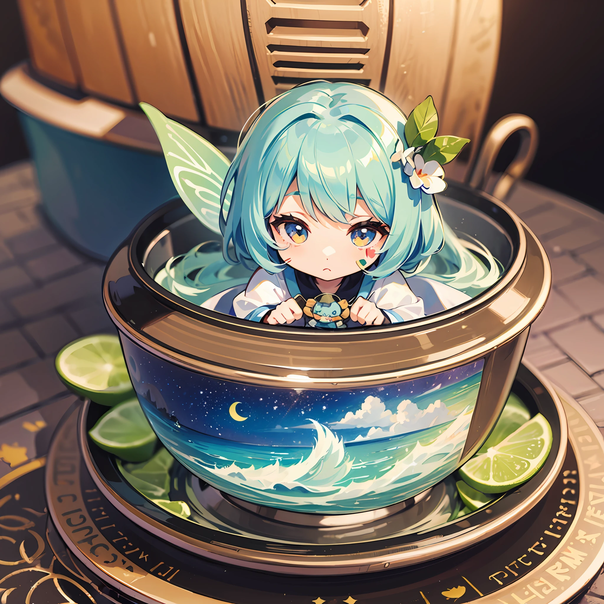 ((a sticker:1.5)))、((Chibi Chara))、(((Air carrier)))、Empty mother、Above the sea、Large ships、1girl in、Strongest、Chibi Chara、fullllbody、Pastel colors hair、Fairy tale、Fantastical、masuter piece、beste-Qualit、high-level image quality