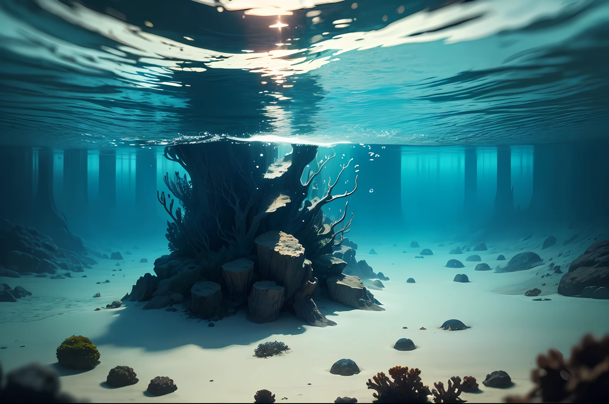 (underwater depths) cinematic, atmospheric, movie shot, detailed photo