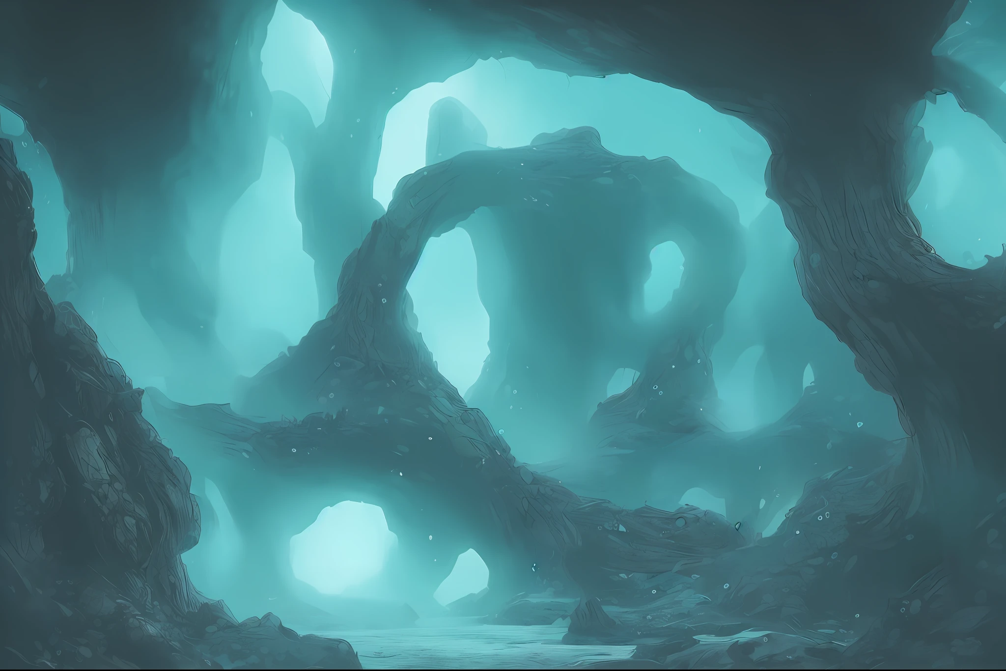 (underwater depths) cinematic, atmospheric, movie shot, detailed photo