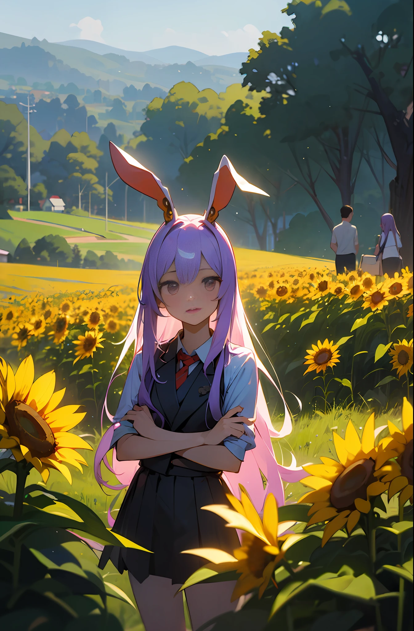 (masterpiece、最好质量:1.2)、ultra hyper-detailed、lighting like a movie、babes、summer vacation、countryside、homecoming、reisen、Sun flower