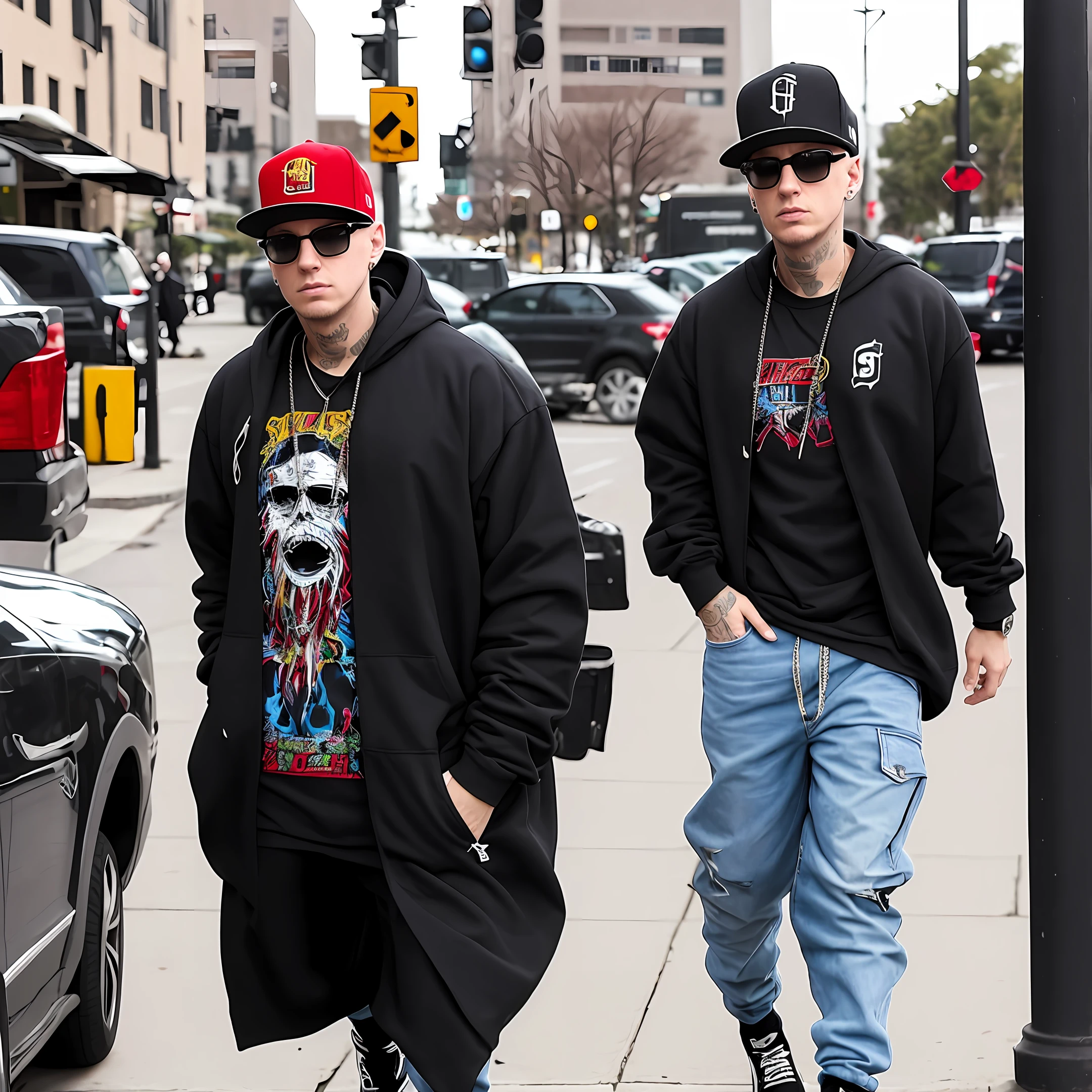 O Rapper Eminem vestido com a roupa do Justiceiro