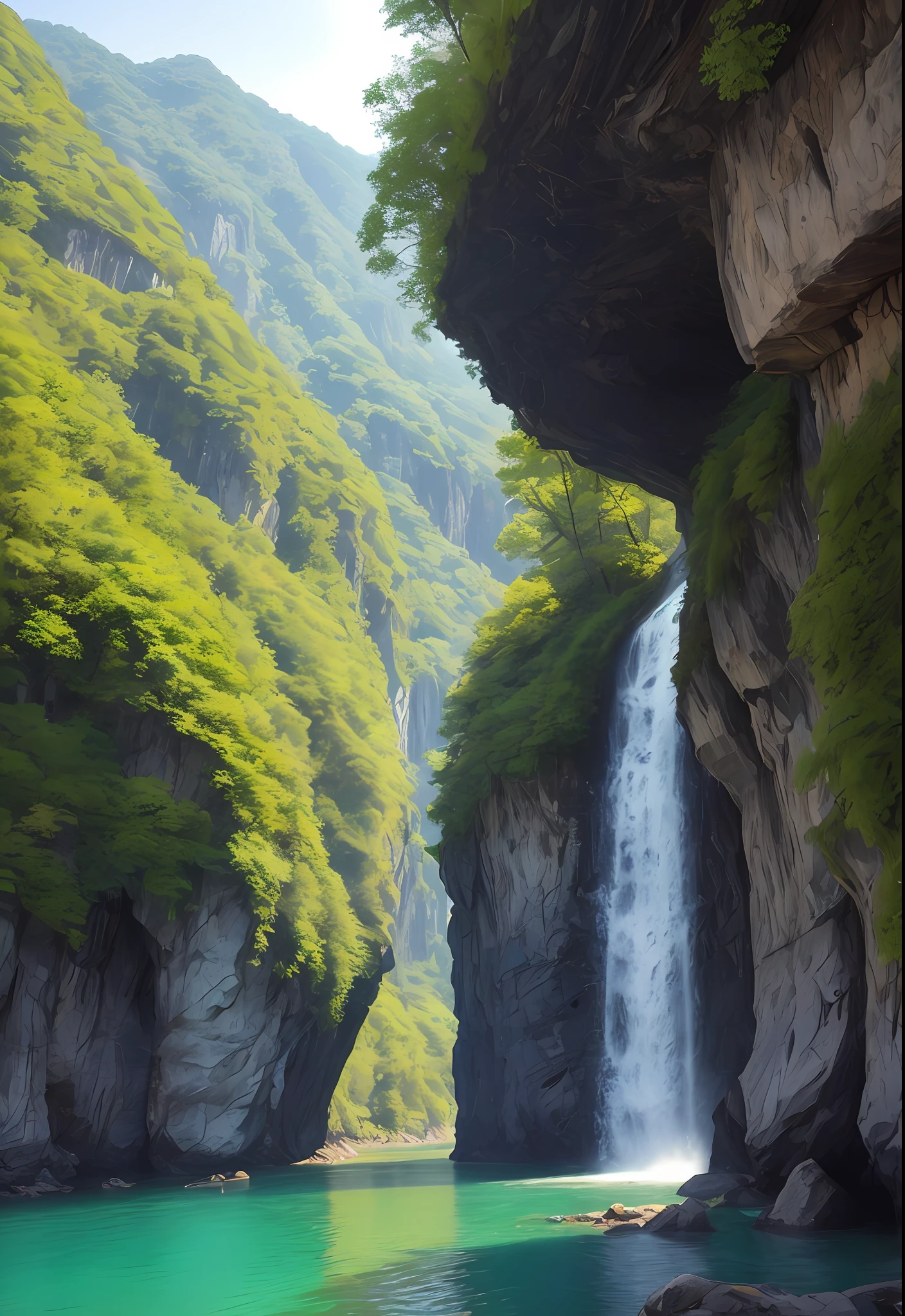 landscapes、Eau、(Very detailed CG Unity 8K Wallpapers)、Yamanashi Prefecture in Japan、Shengxian Gorge、Trip、chum6Female in a group、Everyone is 20 years old、Stand on a rock、most beautiful artwork in the world、professional photograpy、intricated、High Detail、foco nítido、Dramatic and photorealistic pictorial art