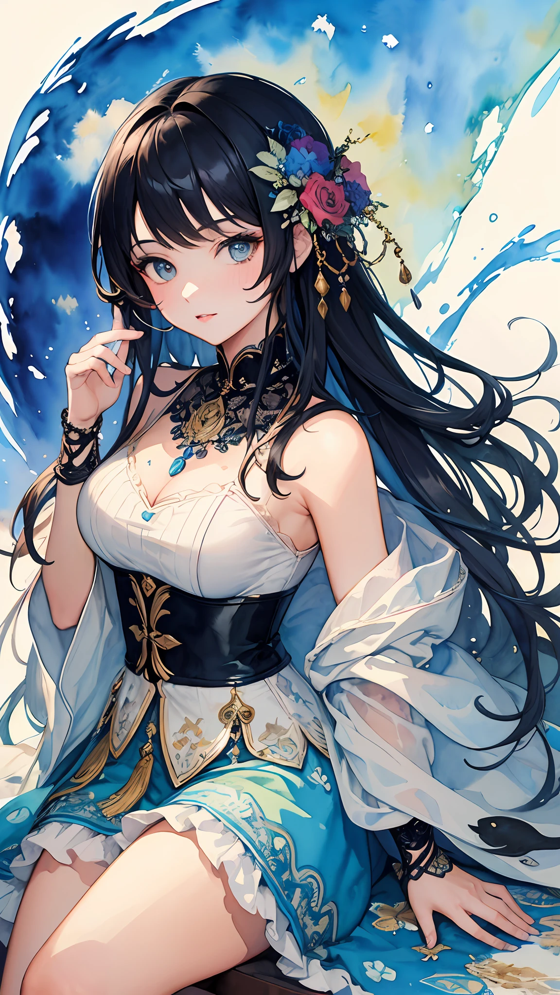 (masterpiece, top quality, best quality, official art, beautiful and aesthetic:1.2), (1girl:1.3), extreme detailed,colorful,highest detailed,(watercolour painting:1.3), optical mixing, playful patterns, lively texture, rich colors, unique visual effect