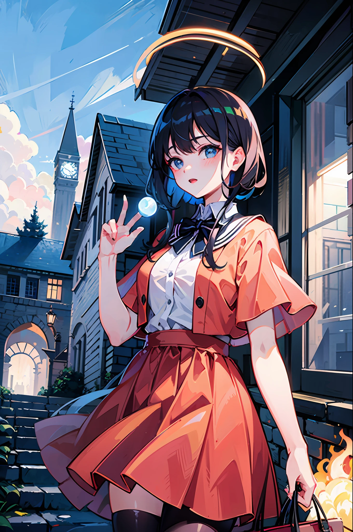 (masterpiece),(Top image quality:1.0), (An ultra-high picture quality:1.0), detailed illustration, dream, a woods, Detail Sky, (Mysterious Giant Castle)、Particle、Fractacles