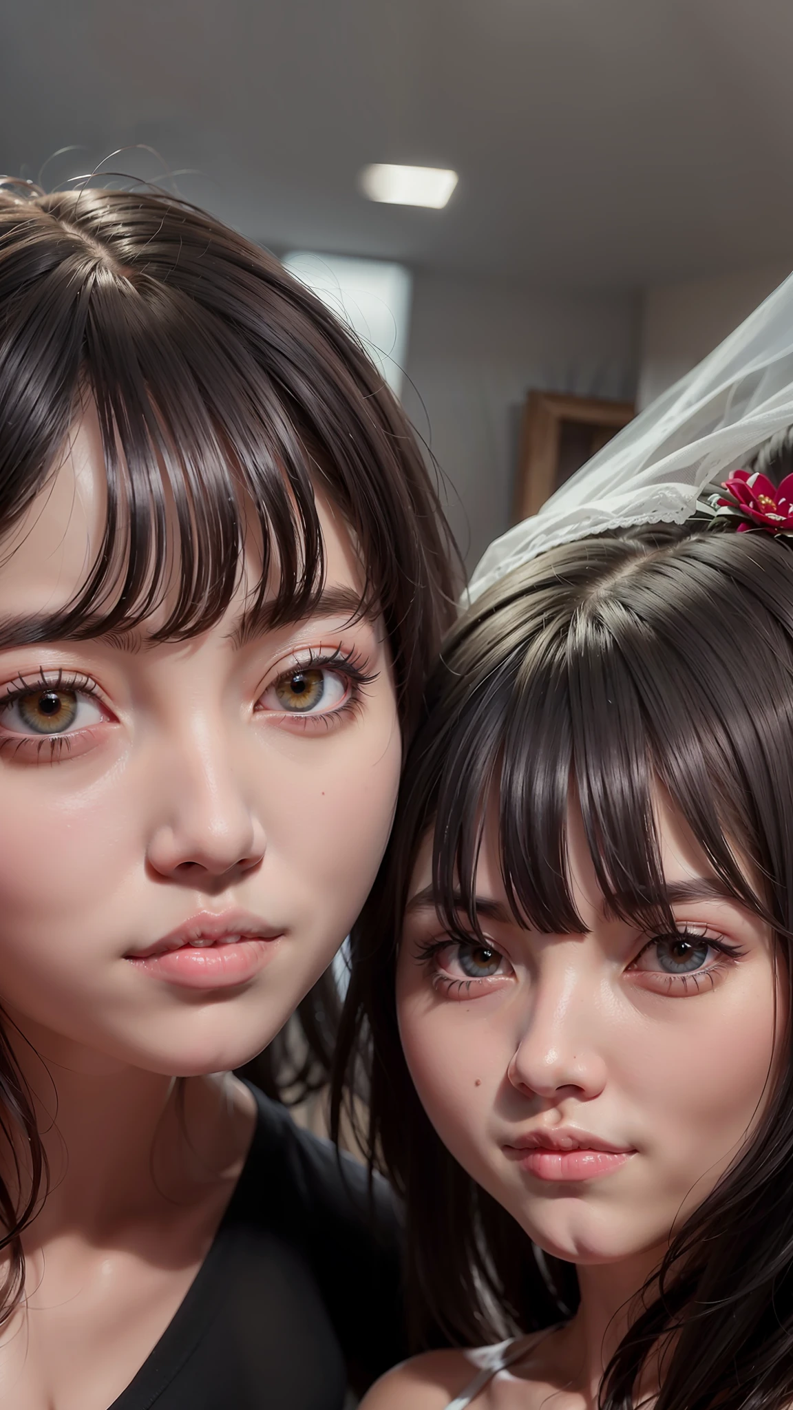 there are two women that are posing for a picture together, yoshitomo nara and aya takano, exclusive, huang yuxing and aya takano, 8k selfie photograph, profile pic, dang my linh, with her long, with a twin, with ivy, lalisa manobal, ruan jia and brom, ayami kojima and lyde caldwell
