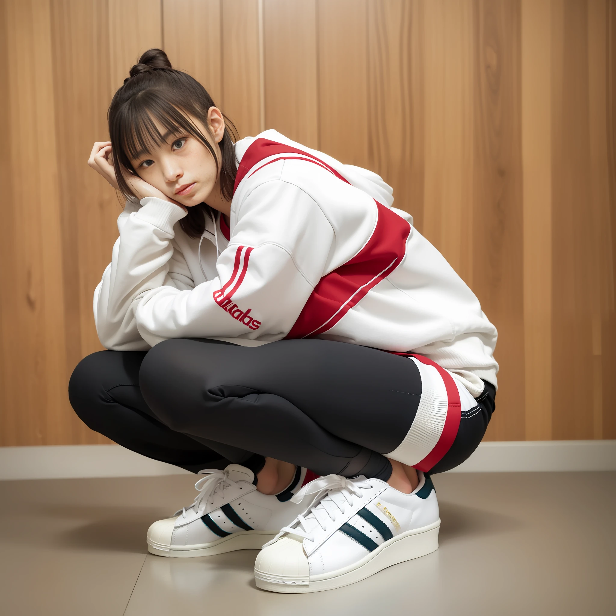 Squatting Adidas Superstar traditional Japanese room