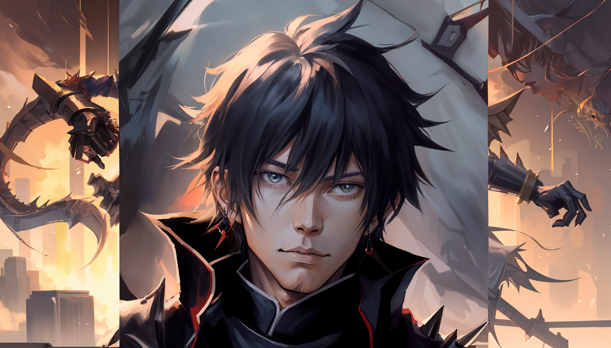 anime character with sword and armor in front of a background of demonic creatures, inspirado por Okumura Masanobu, Imagen de avatar, Kazuto Okata., anime in fantasy style, Personaje masculino de anime, Hijikata Toushirou, Heise Jinyao, Keqing por Genshin Impact, advanced digital anime art ”, Retrato de anime de un hombre guapo