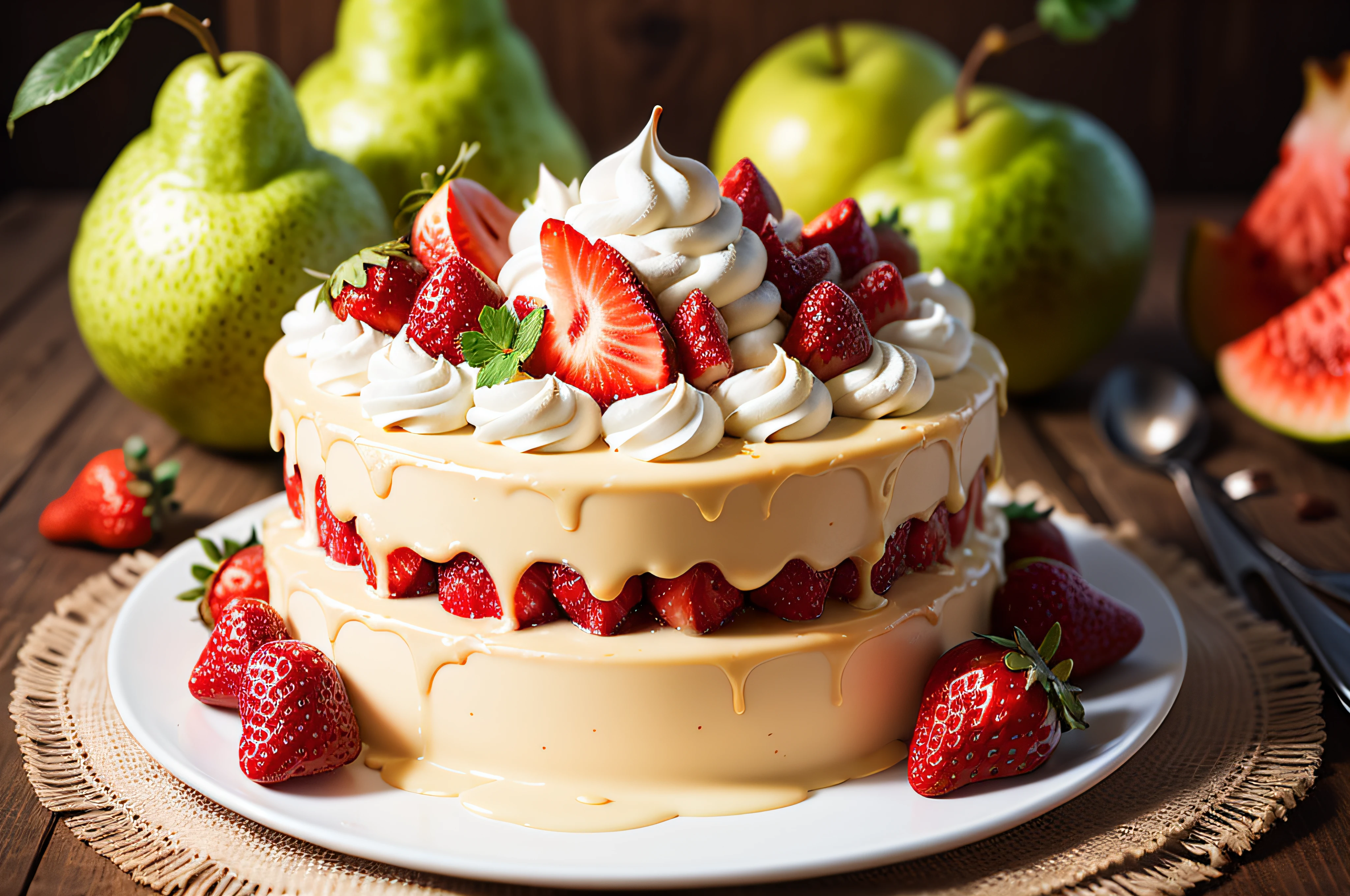 a cake　strawberries　Ichigo　Pear　Pears　cream-colored　Heavy cream　melons　fruit　Fruit tart　vines　grapefruit --auto