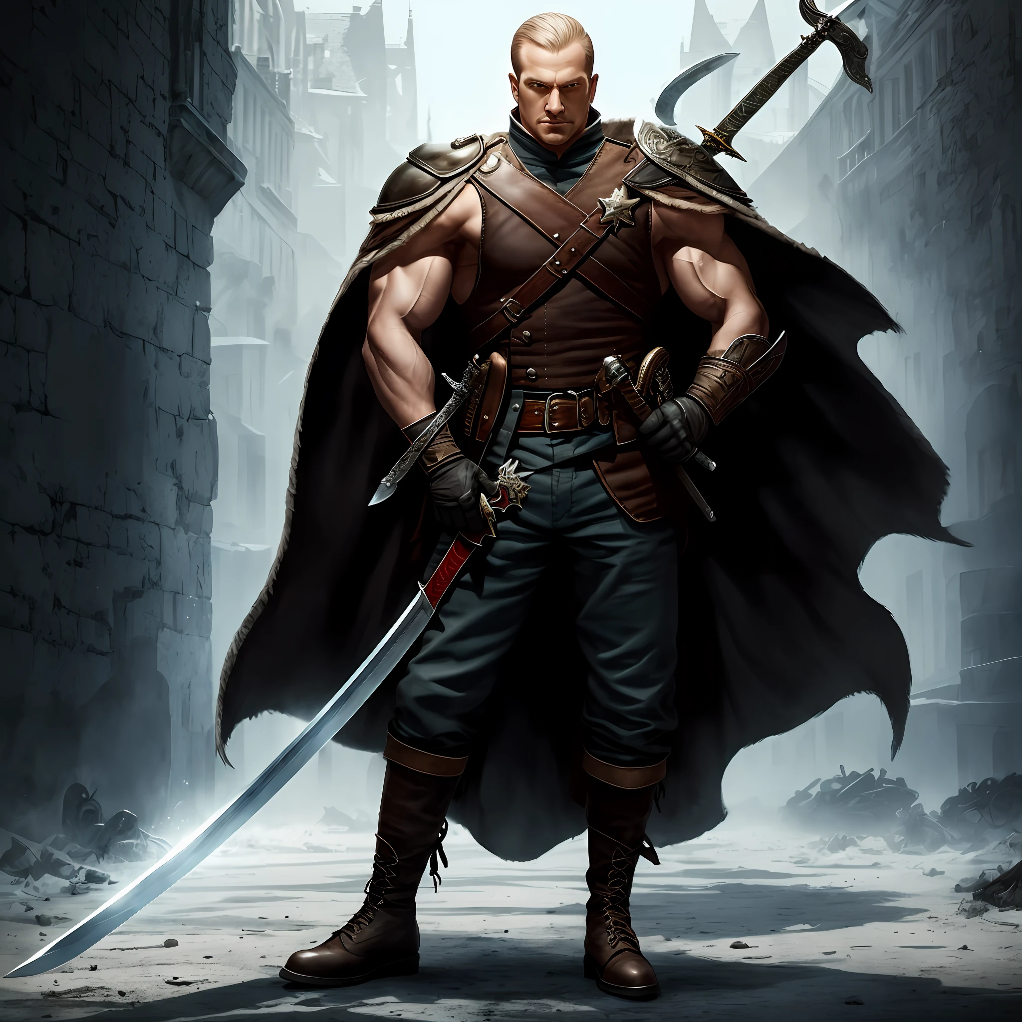Ruthless Warden,tank,Damage Reflection,strength,male people,fullllbody,hiquality,without background,Transparency,holds a sword,Shoes Boots